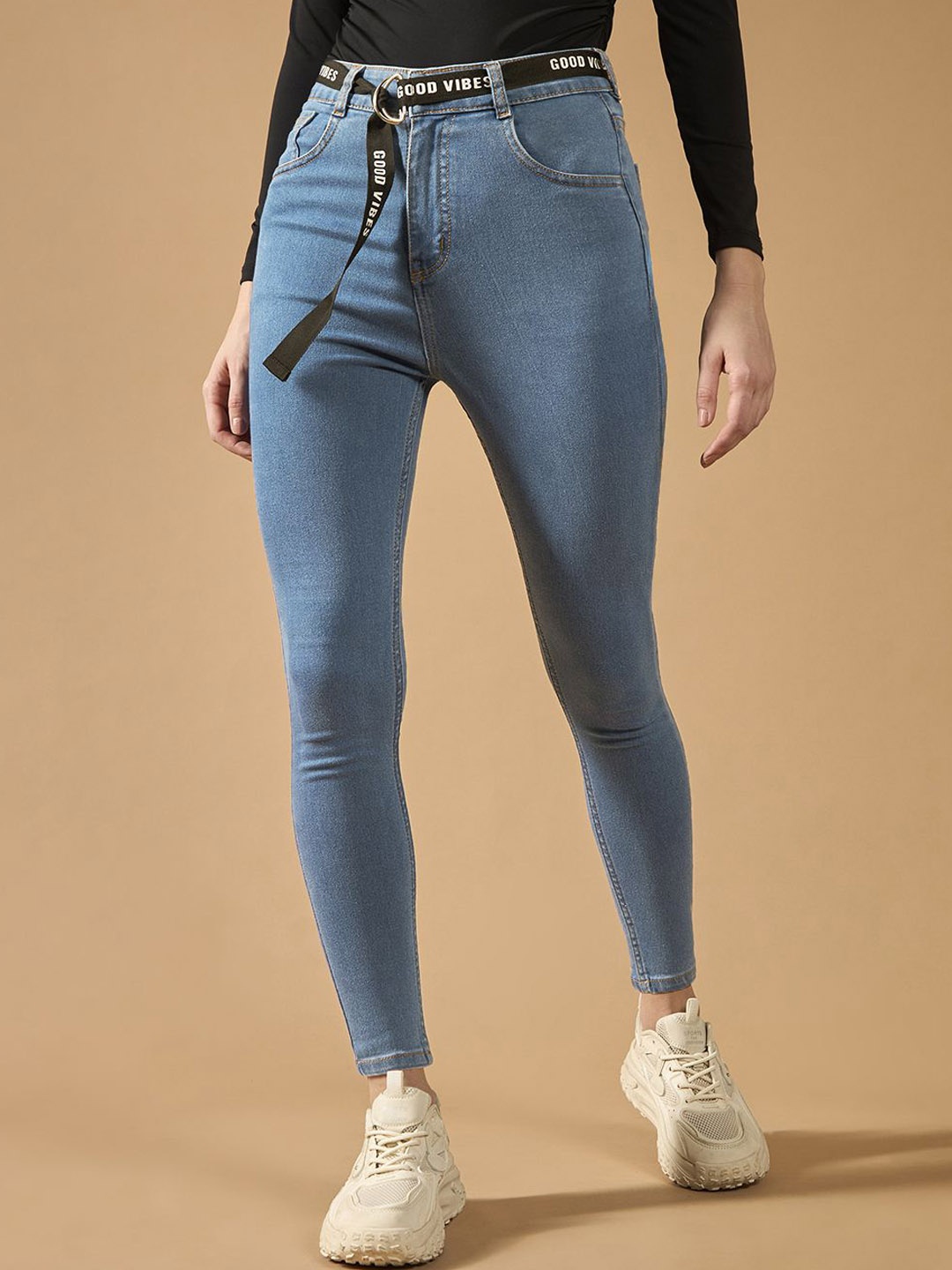 

DOLCE CRUDO Women Skinny Fit High-Rise Stretchable Jeans, Blue