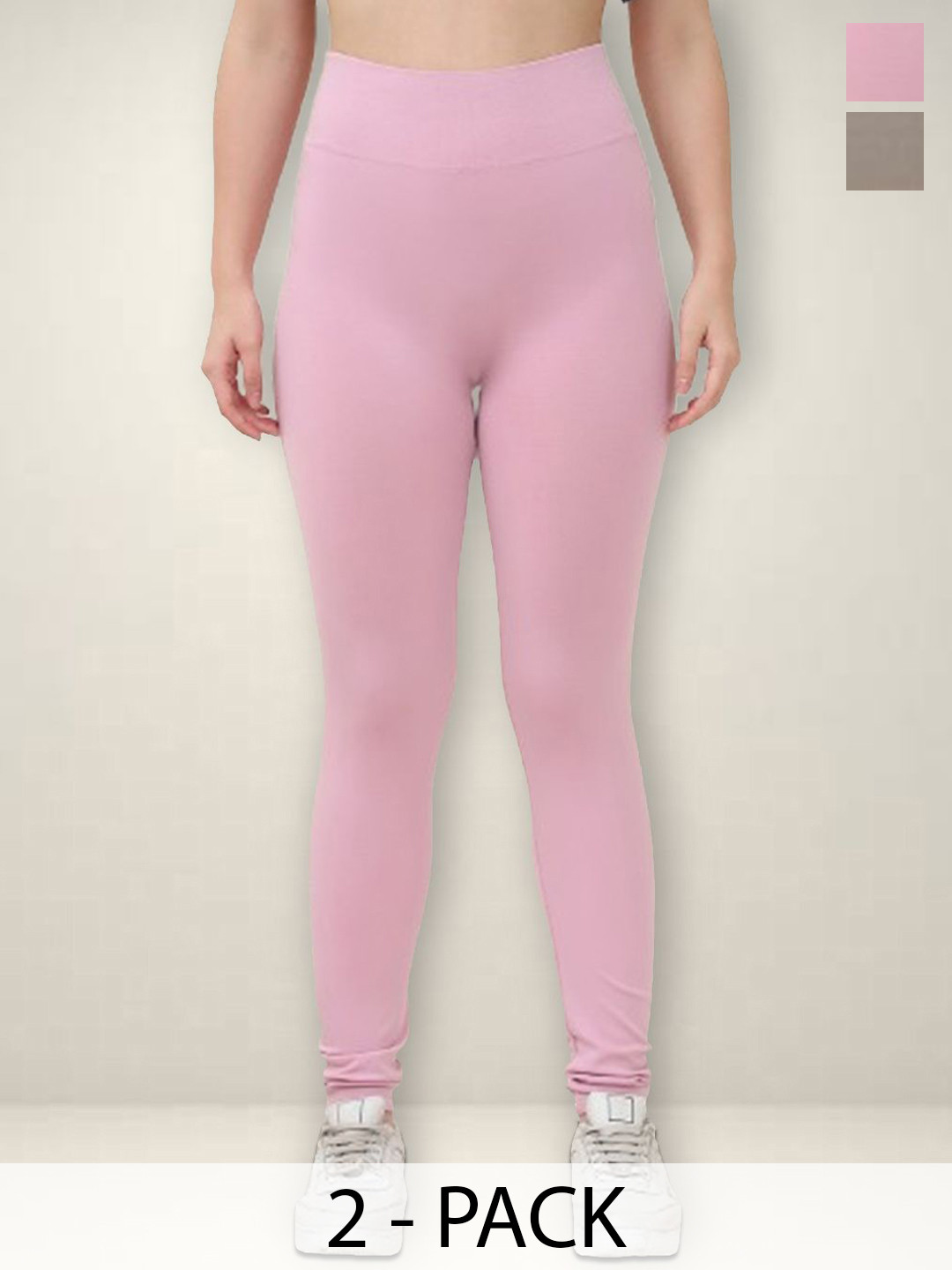 

Jinfo Women Pack Of 2 High Rise Ankle-Length Gym Tights, Pink