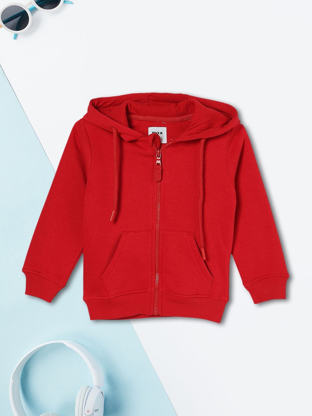 

max Boys Solid Hooded Sweatshirt, Red