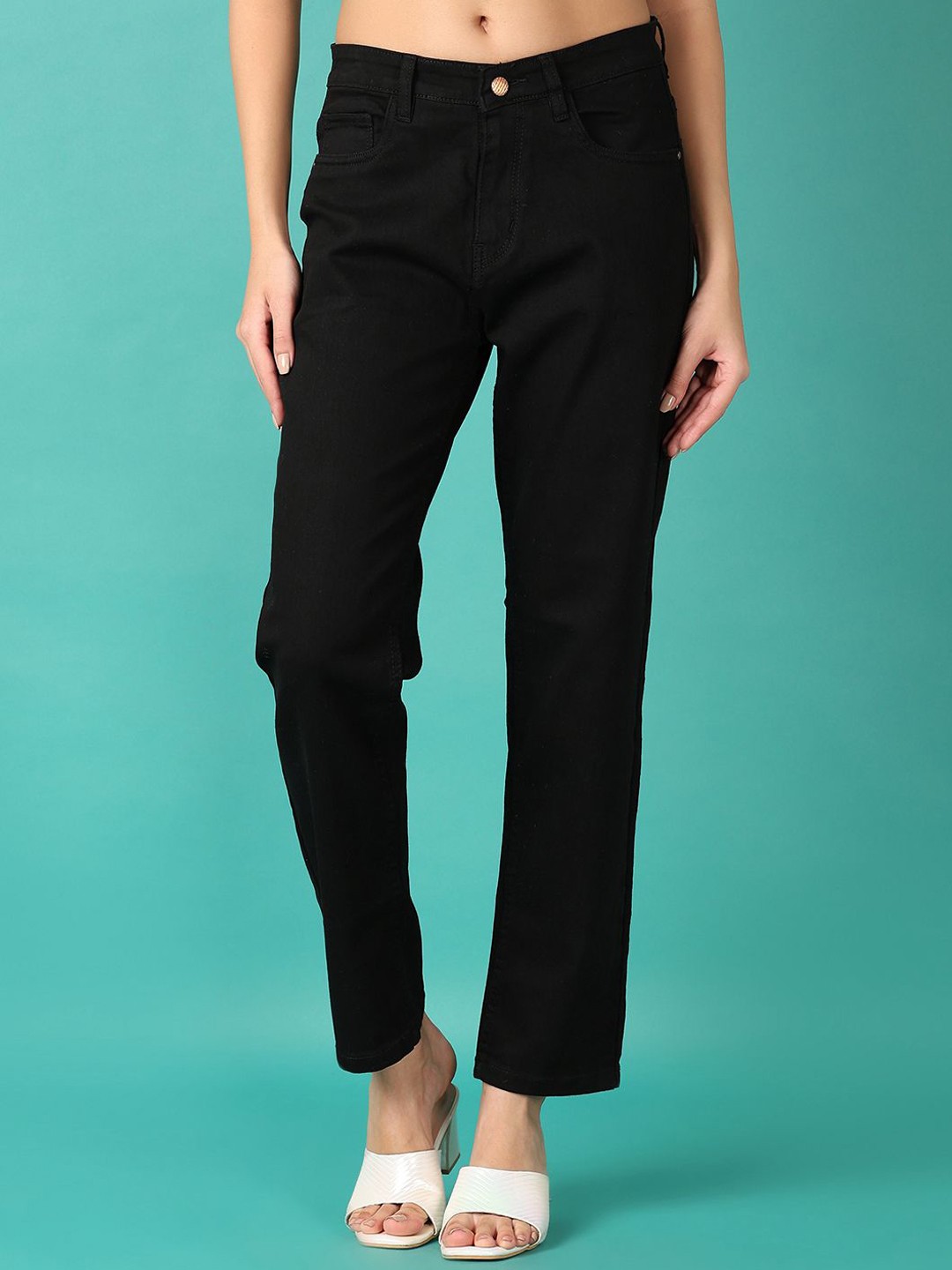 

V-Mart Women Straight Fit High-Rise Stretchable Jeans, Black