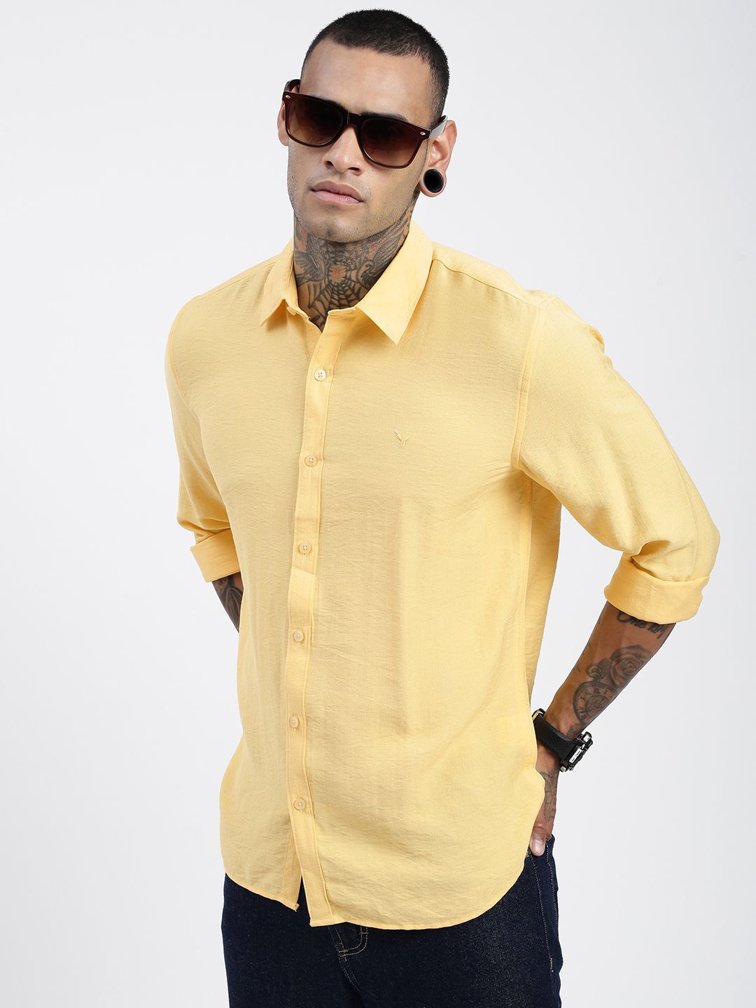 

SHOWOFF Men Standard Spread Collar Solid Cotton Casual Shirt, Yellow