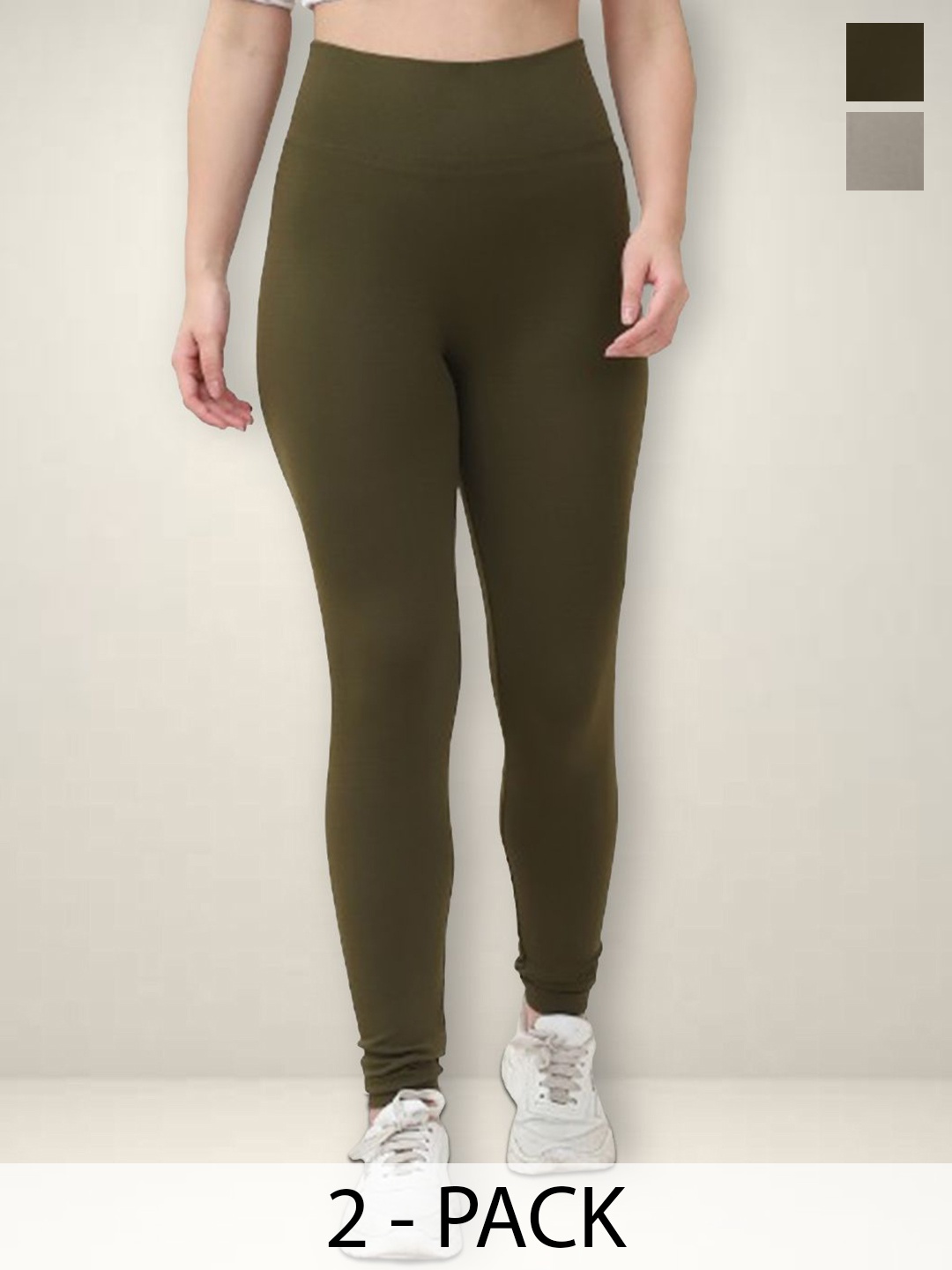 

Jinfo Women Pack Of 2 Ankle Length Training Tights, Green
