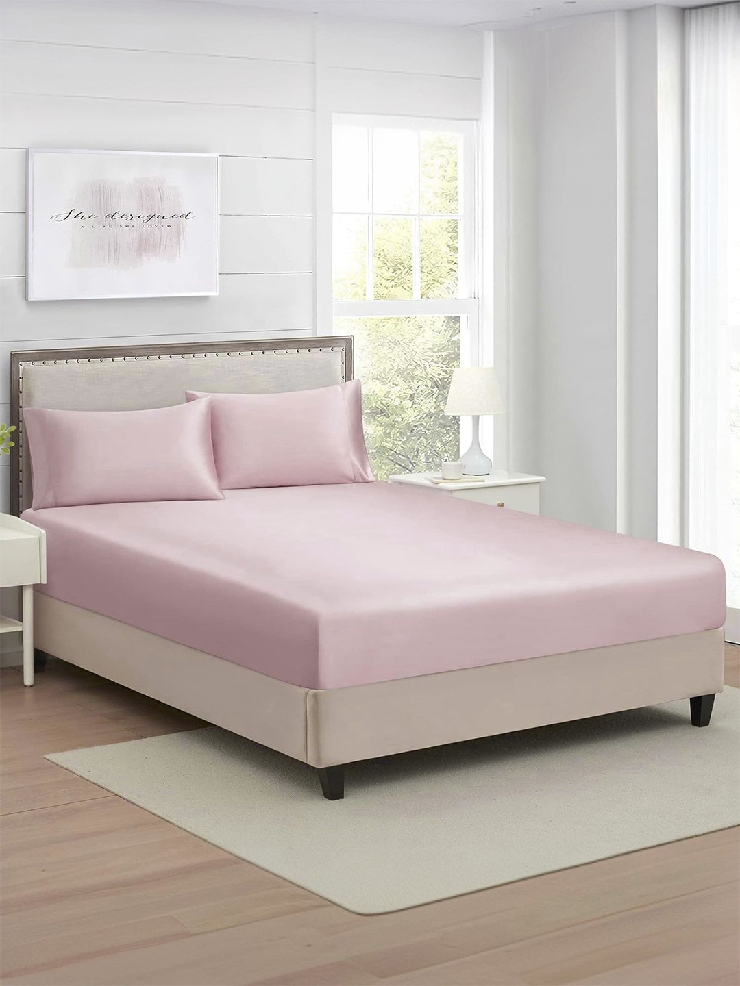 

MUSH Luxurious Lavender 400 TC Fitted Satin Silk King Bedsheet Set 2.74m x 2.74m