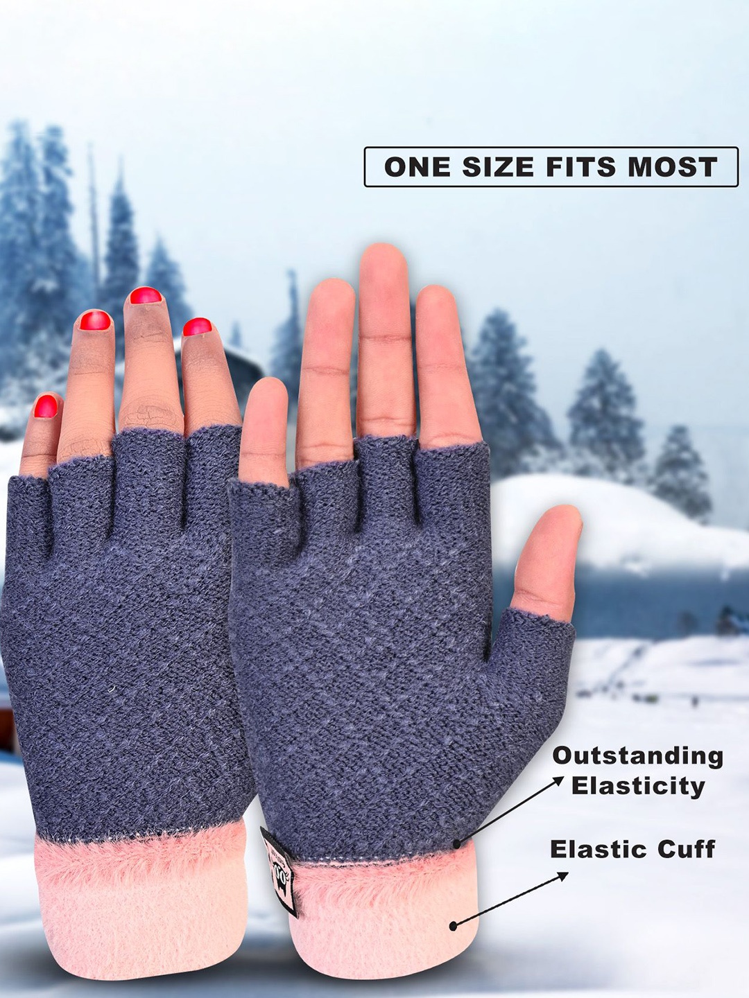 

LOOM LEGACY Women Patterned Acrylic Fingerless Winter Gloves, Purple