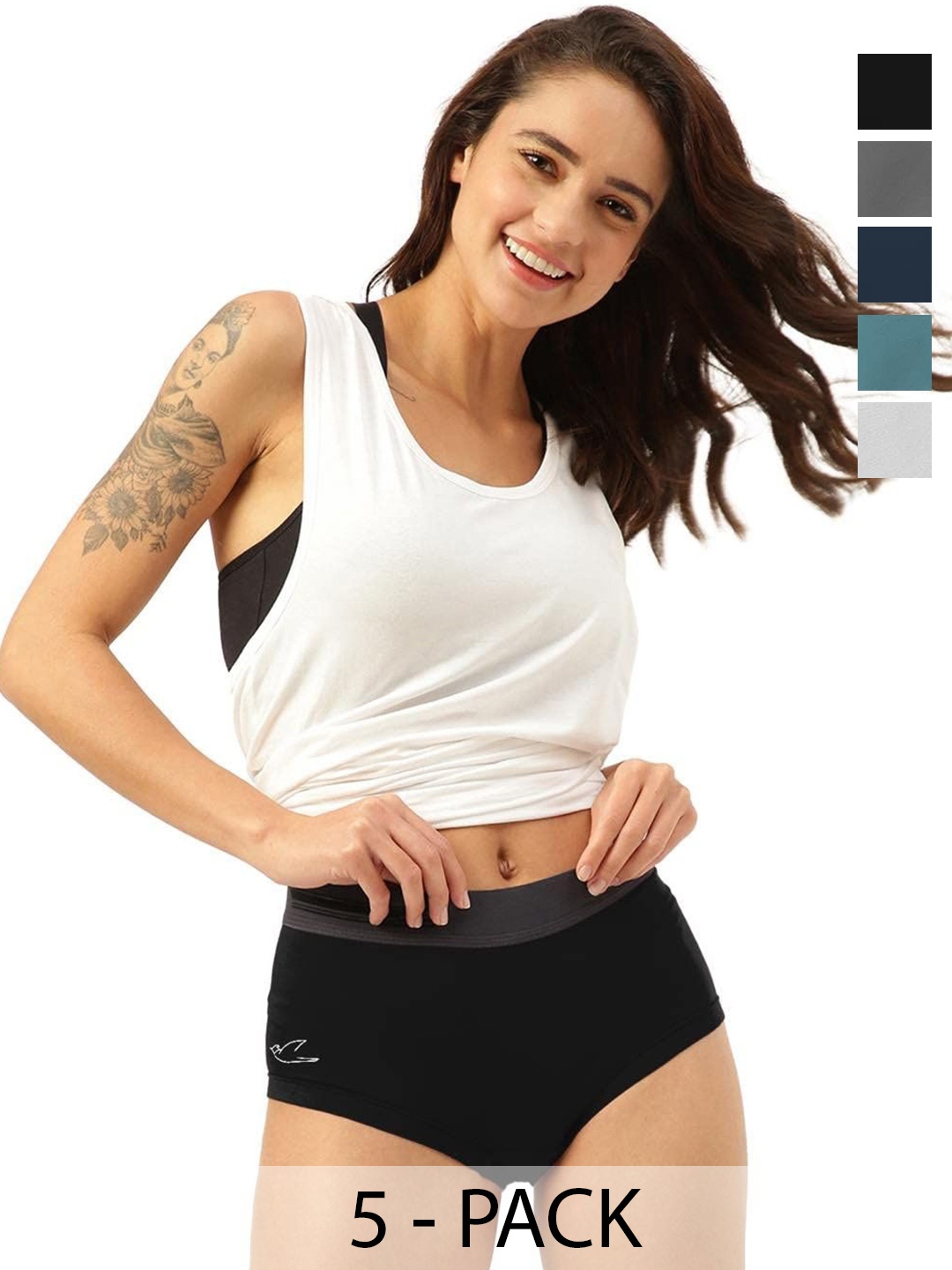 

FREECULTR Pack Of 5 Women Antibacterial Micromodal Boxers Briefs, Black