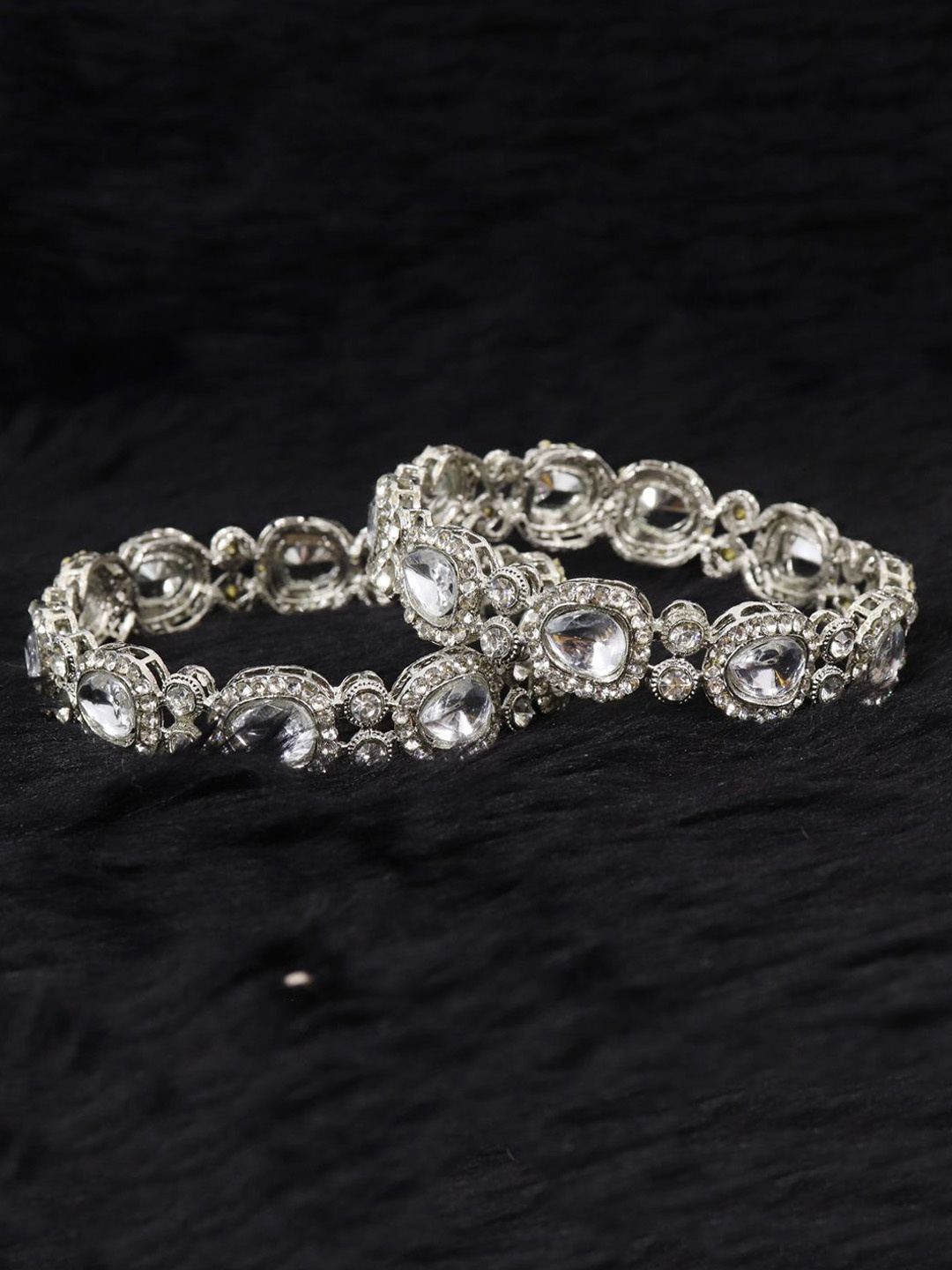 

ZULKA Set Of 2 Silver-Plated American Diamond Studded Bangles