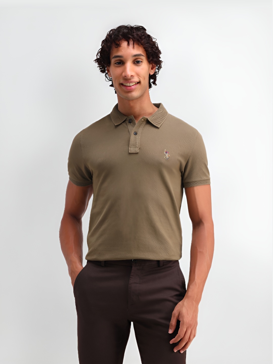 

U.S. Polo Assn. Denim Co. Men Solid Polo Collar Cotton Slim Fit T-shirt, Brown