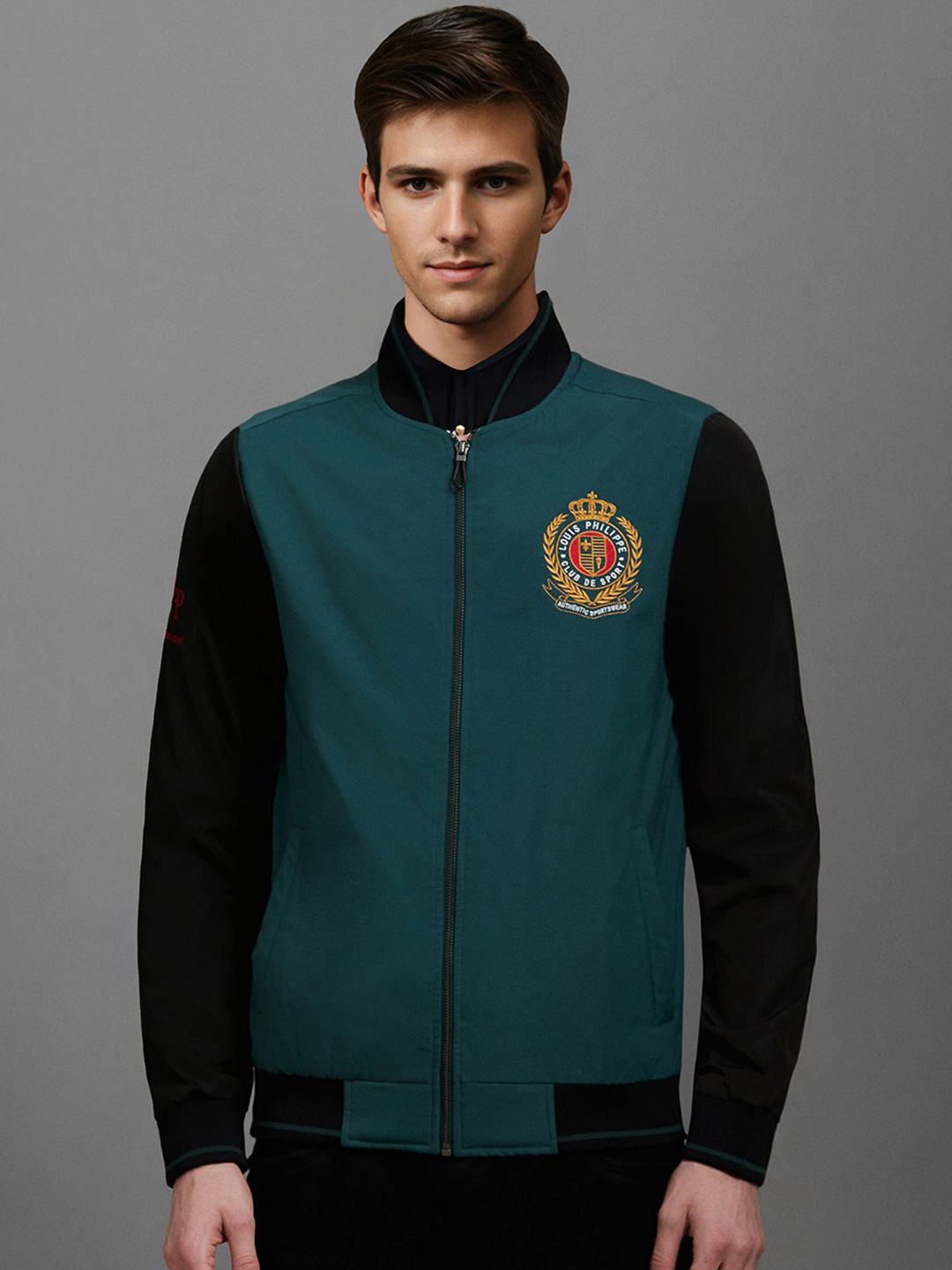 

Louis Philippe Sport Men Colourblocked Bomber Jacket, Green