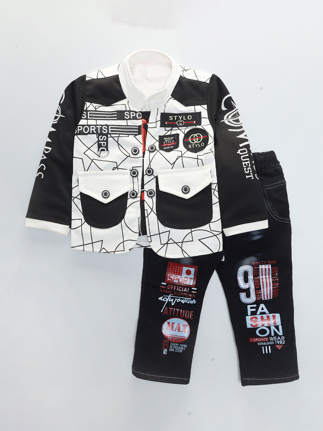 

BAESD Boys Printed Shirt with Jeans, White