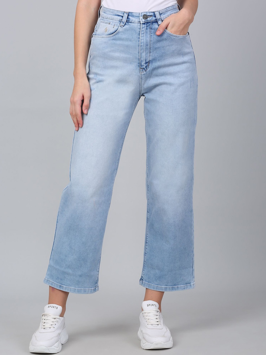 

Cantabil Men Wide Leg Heavy Fade Stretchable Cotton Jeans, Blue