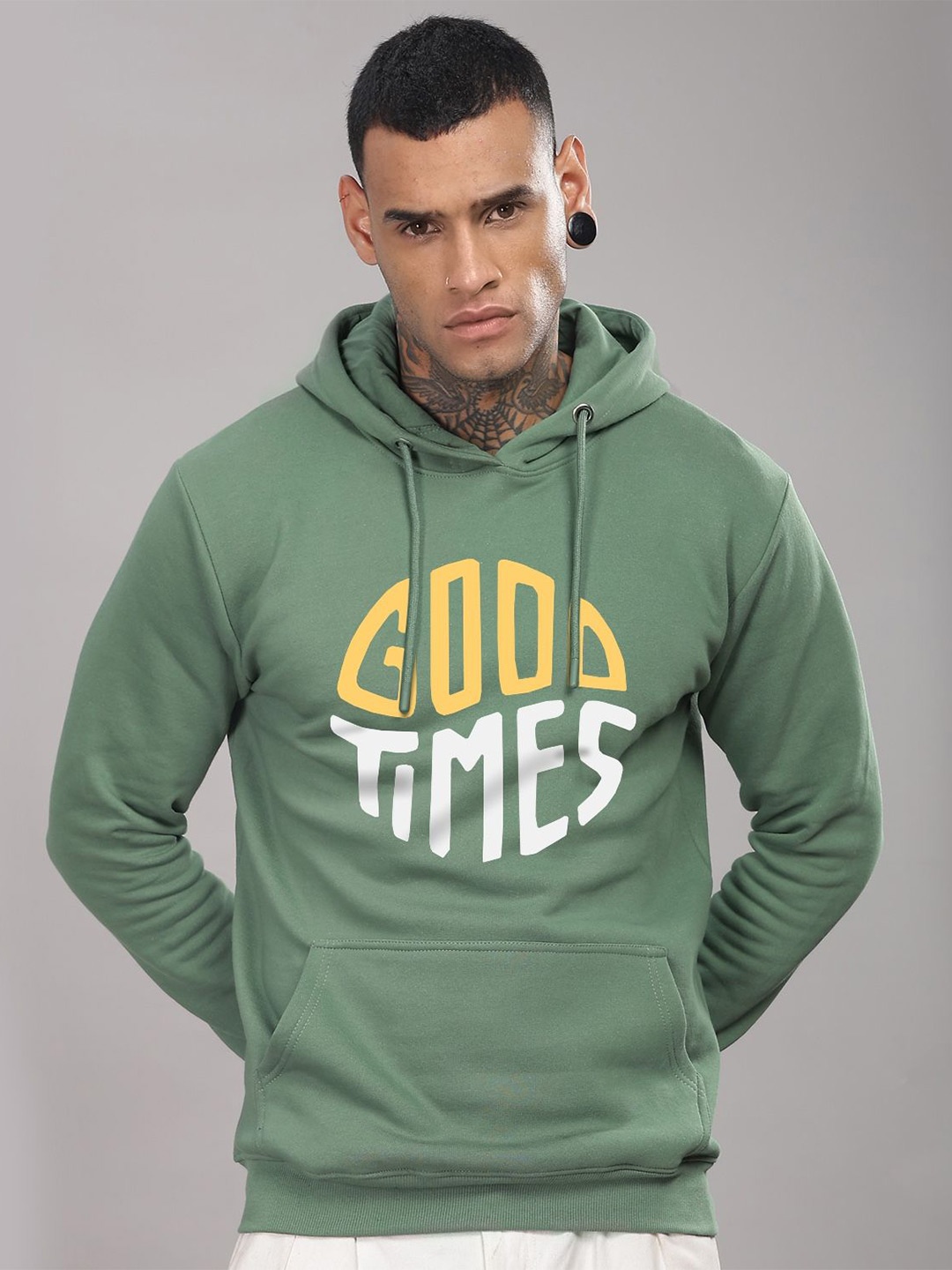 

ADRO Men Printed Long Sleeves Hooded Sweatshirt, Sea green