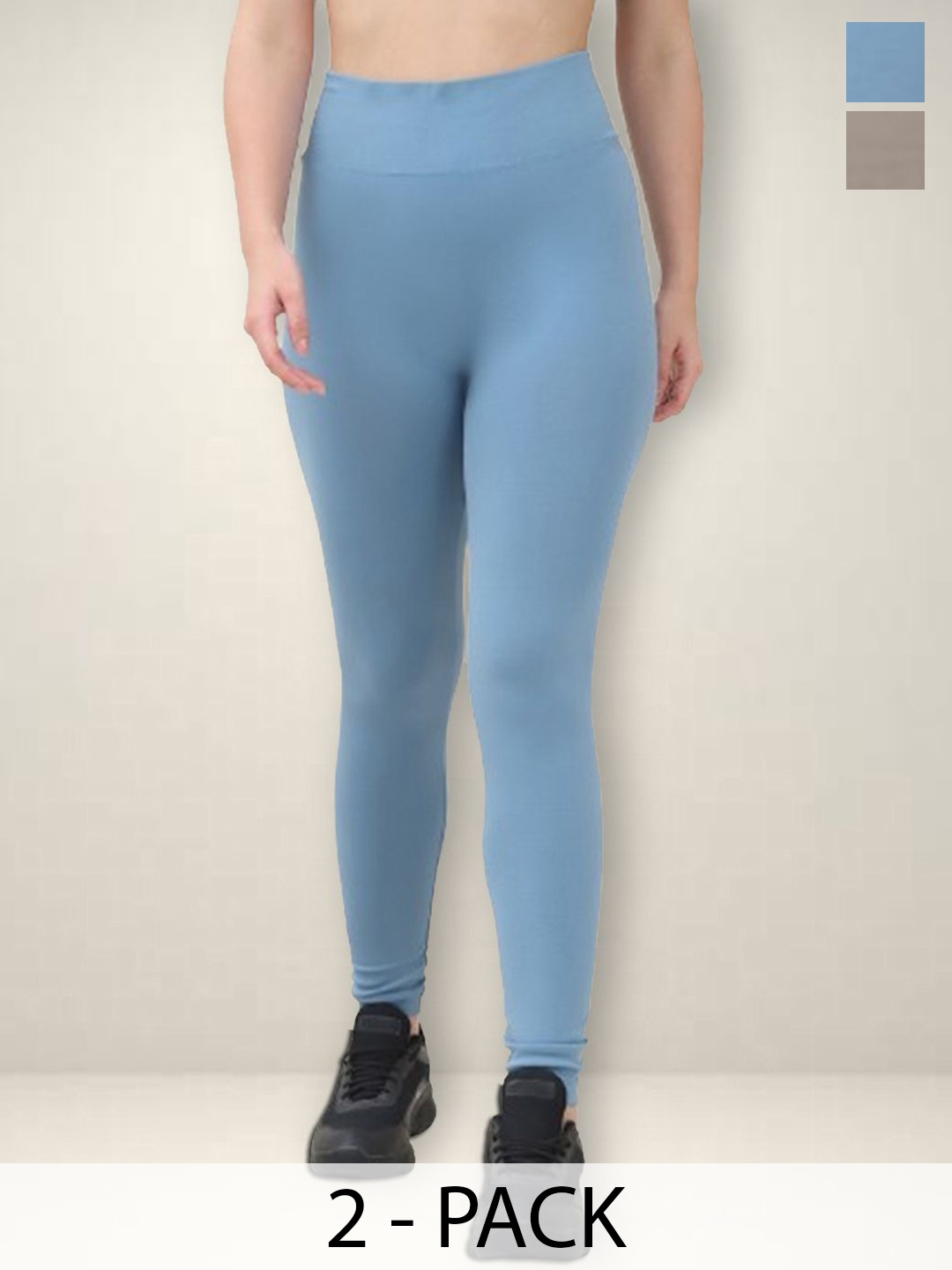 

Jinfo Women Pack Of 2 High-Rise Ankle-Length Gym Tights, Turquoise blue