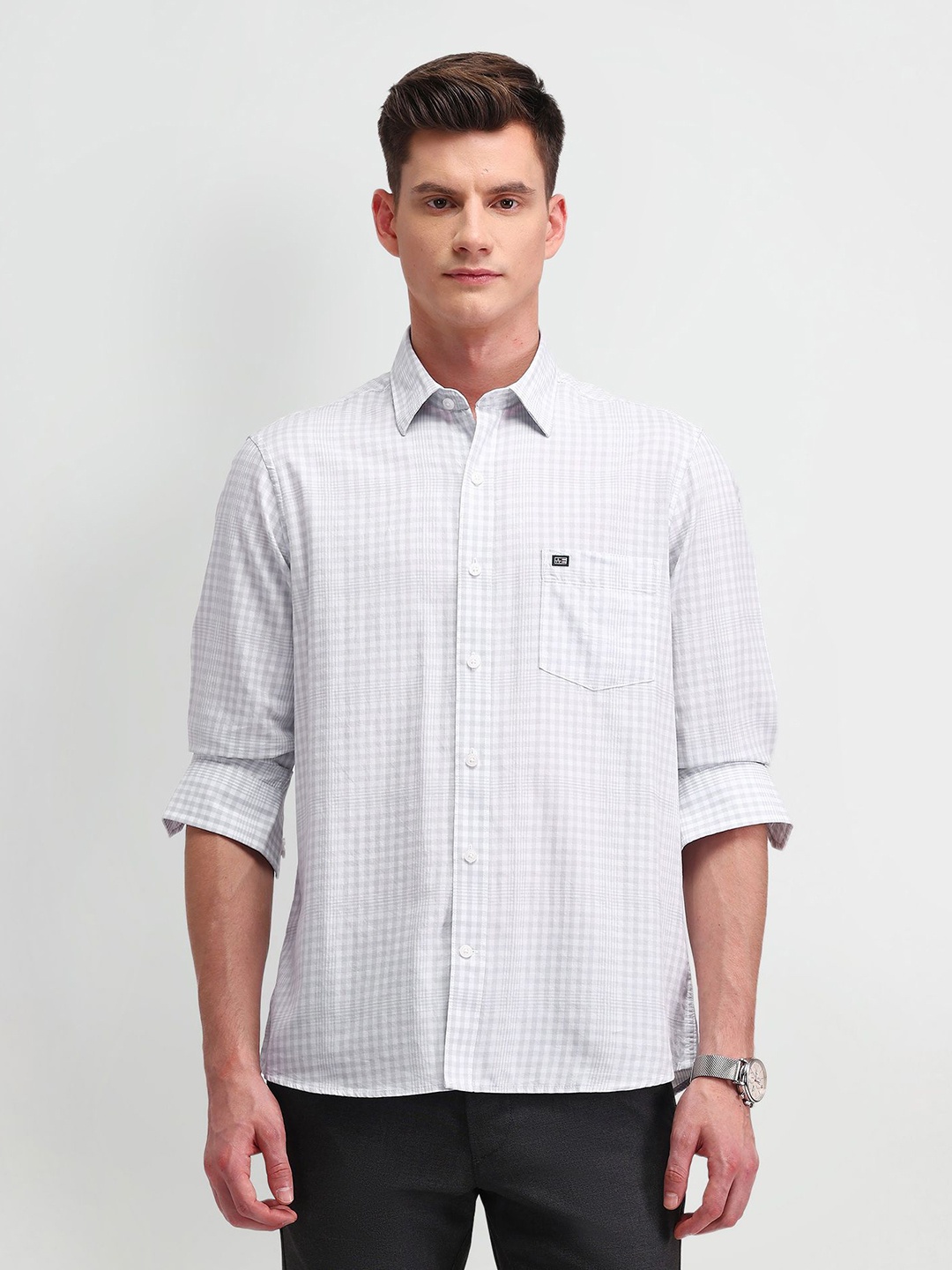 

Arrow Sport Men Classic Opaque Checked Casual Shirt, Grey