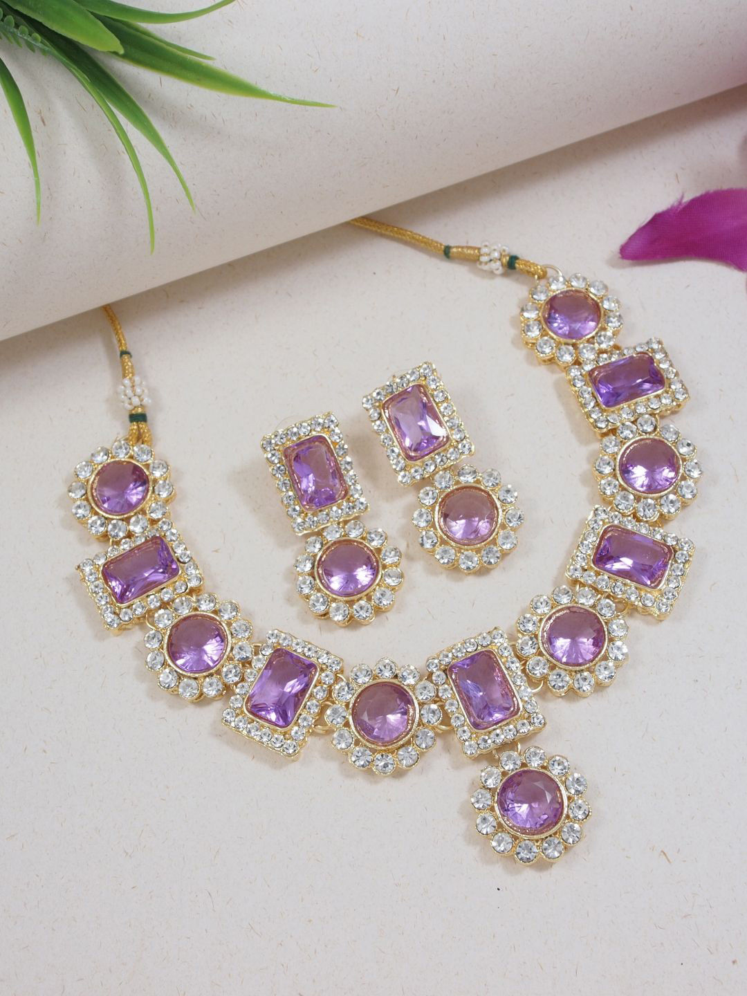 

I Jewels Gold-Plated Stone Studded Necklace & Earrings