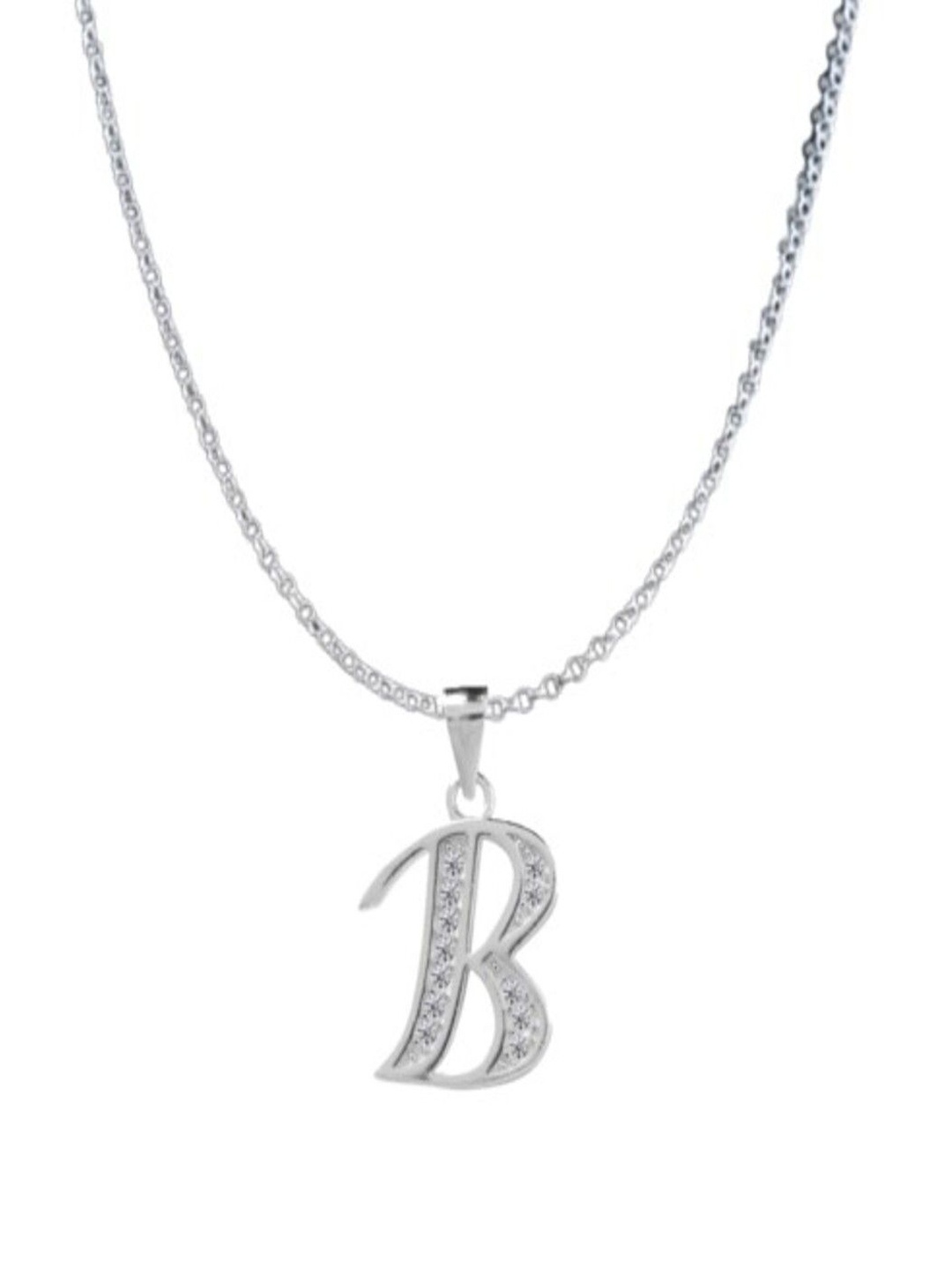 

Paavni 925 Sterling Silver Rhodium-Plated CZ Studded B Alphabet Pendant