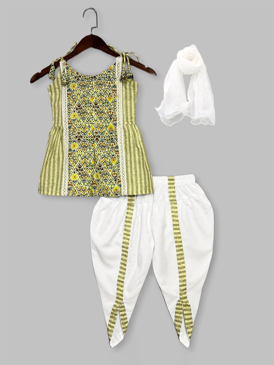 

SHAHUDI DESIGNER Girls Printed Top with Dhoti Pants, Yellow
