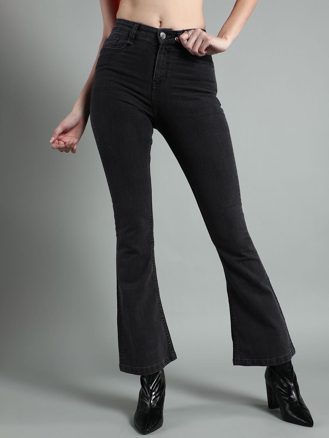 

BAESD Women Bootcut High-Rise Low Distress Stretchable Jeans, Black