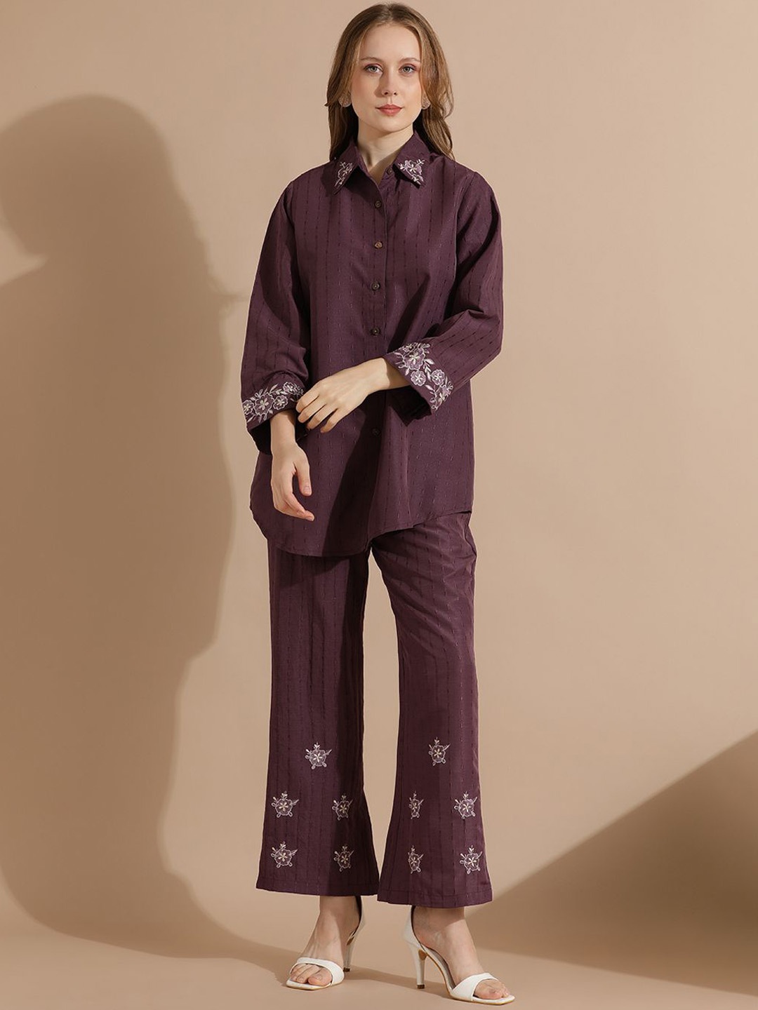 

Anouk Embroidered Shirt With Trousers Co-Ords, Brown