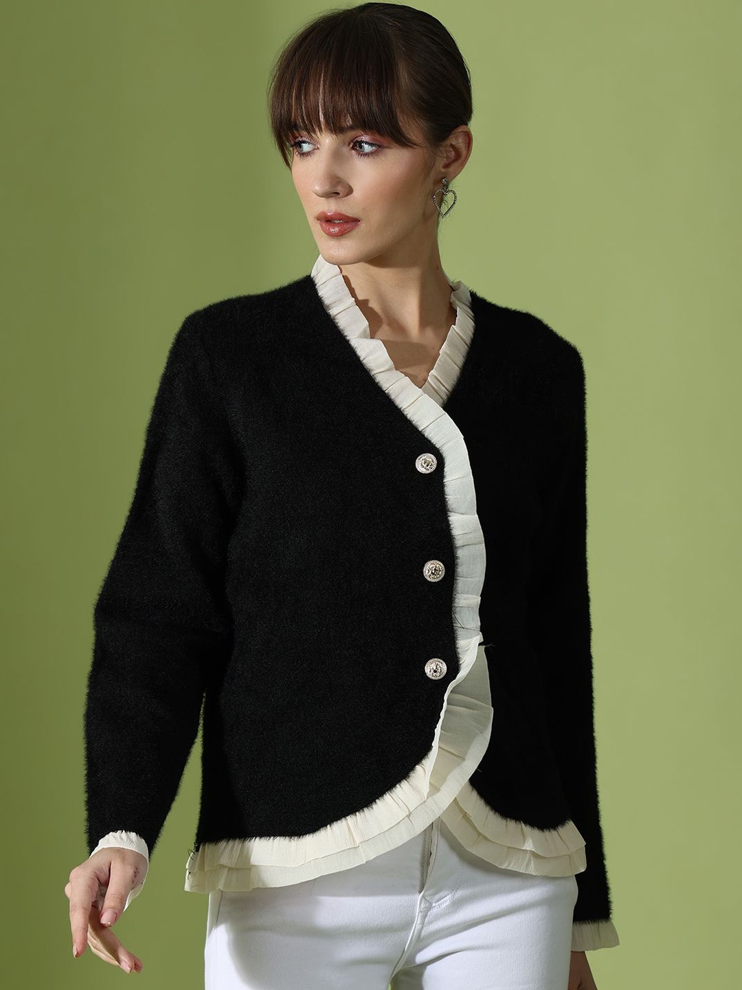 

KALINI Woollen Cardigan Sweater, Black