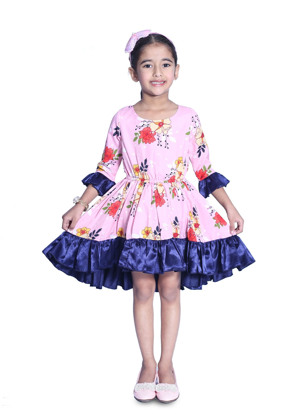 

Wish little Girls Floral Printed Ruffles Tiered A-Line Dress, Pink