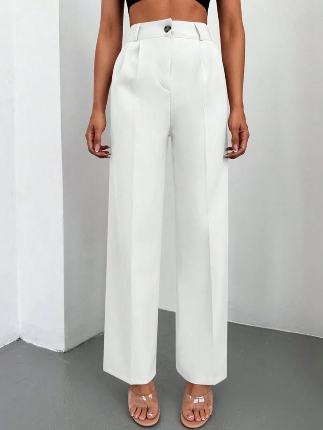 

Next One Women Smart High-Rise Easy Wash Pleated Regular Trousers, White