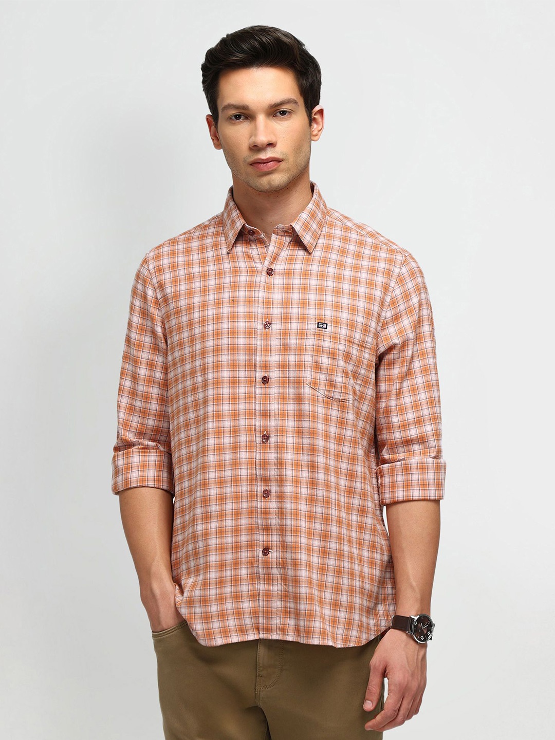 

Arrow Sport Men Classic Opaque Checked Casual Shirt, Orange