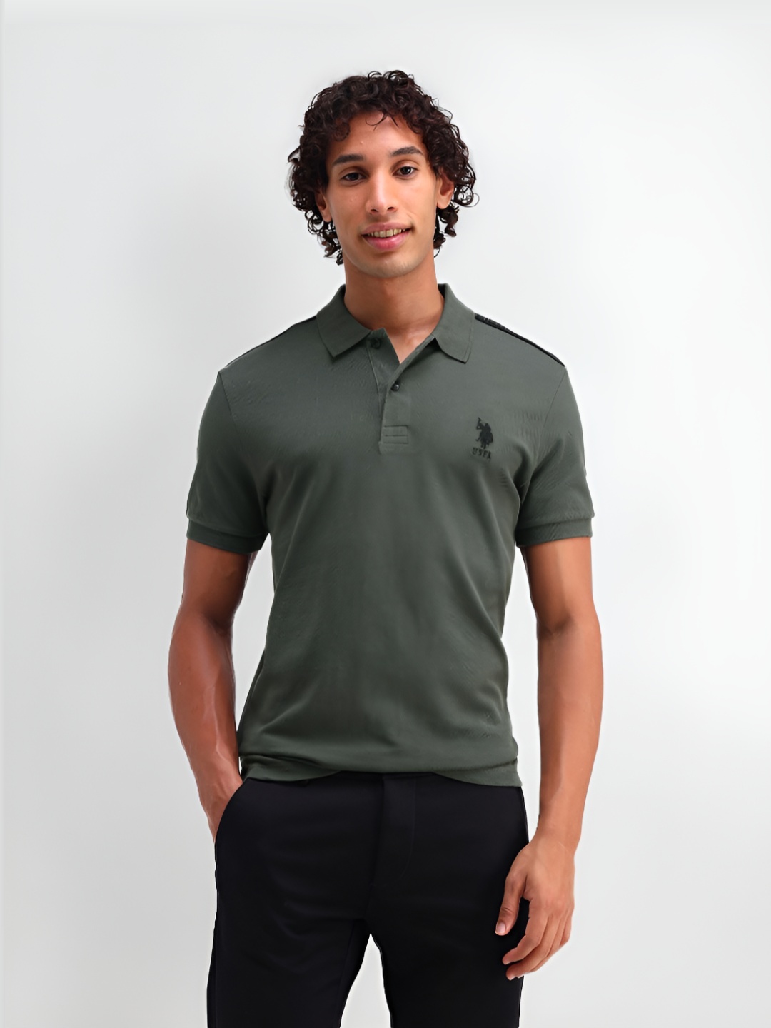 

U.S. Polo Assn. Denim Co. Men Solid Polo Collar Cotton Slim Fit T-shirt, Olive