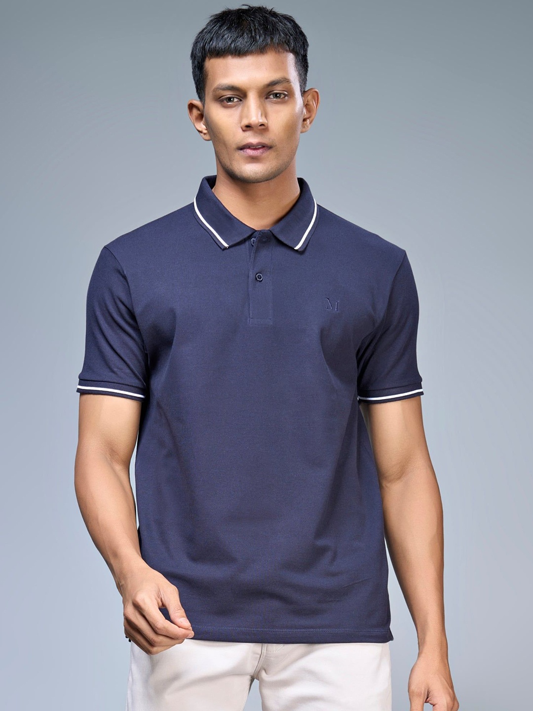 

MAXZONE Men Solid Polo Collar T-shirt, Navy blue