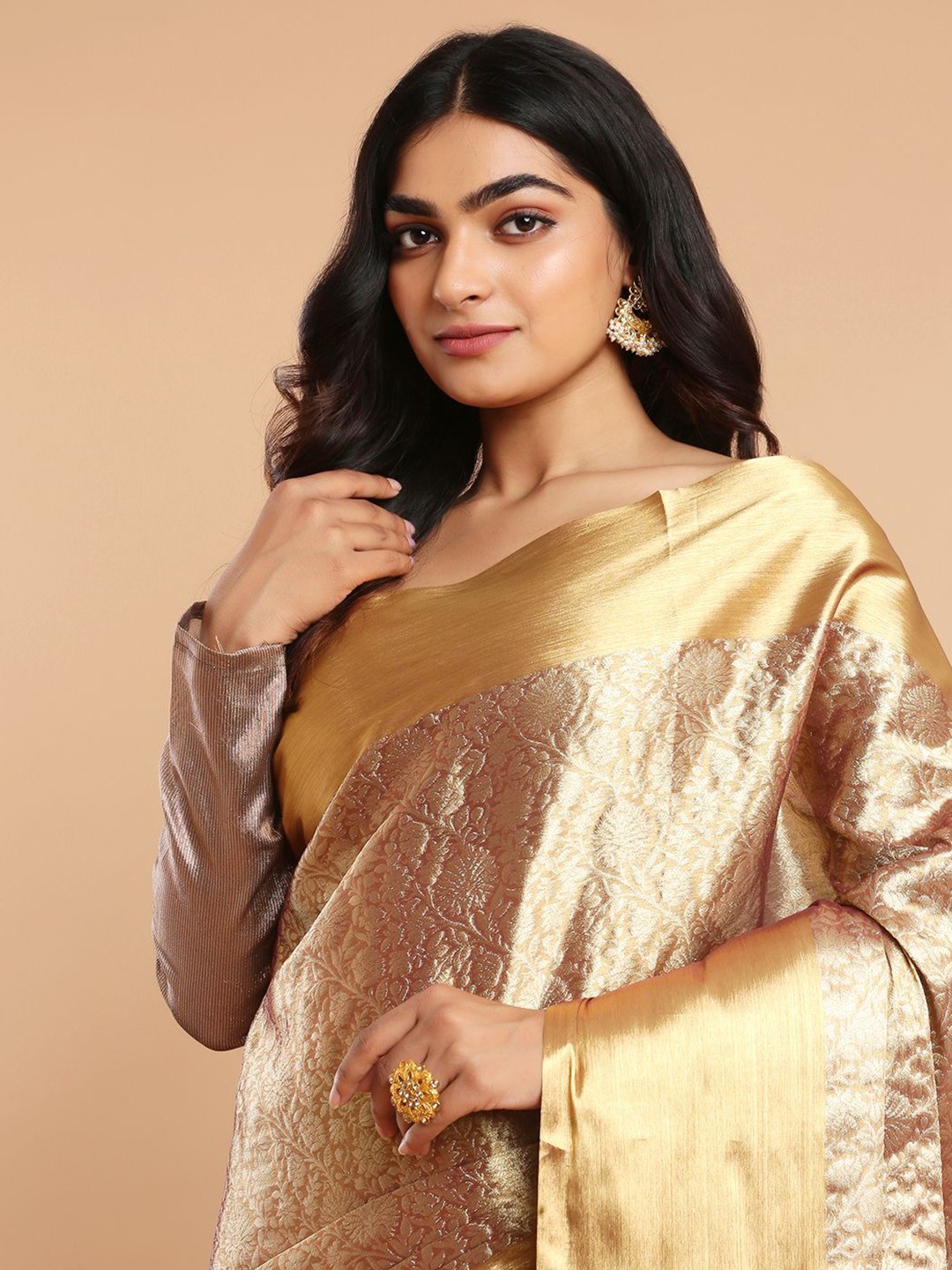 

Kalyan Silks Woven Design Zari Banarasi Saree, Gold