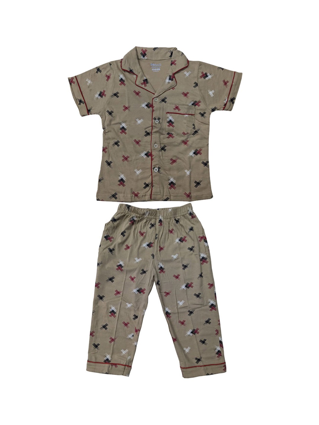 

Zoom Minimondo Kids Printed Lapel Collar Night Suit, Khaki