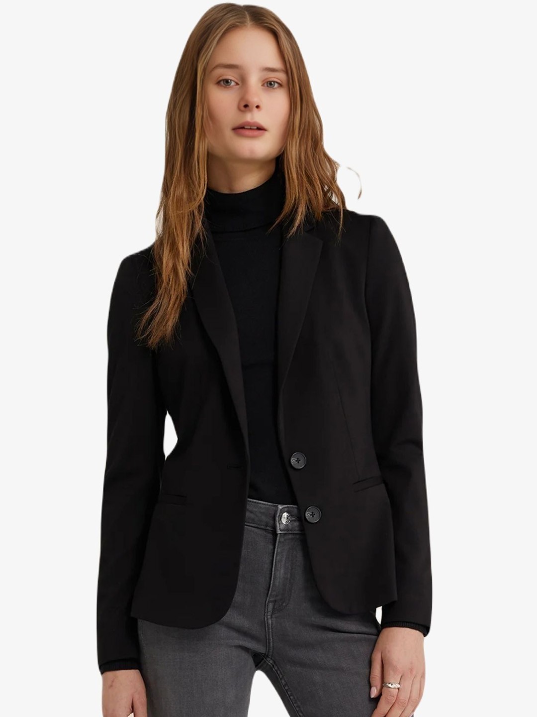 

BAESD Women Notched Lapel Collar Single Breasted Formal Blazer, Black