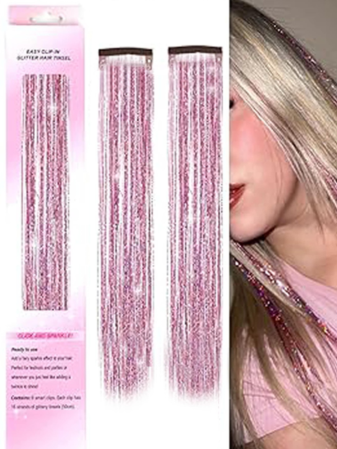 

D-Divine Set Of 2 Clip-In Heat Resistant Straight Hair Extension - Pink - 24 Inch