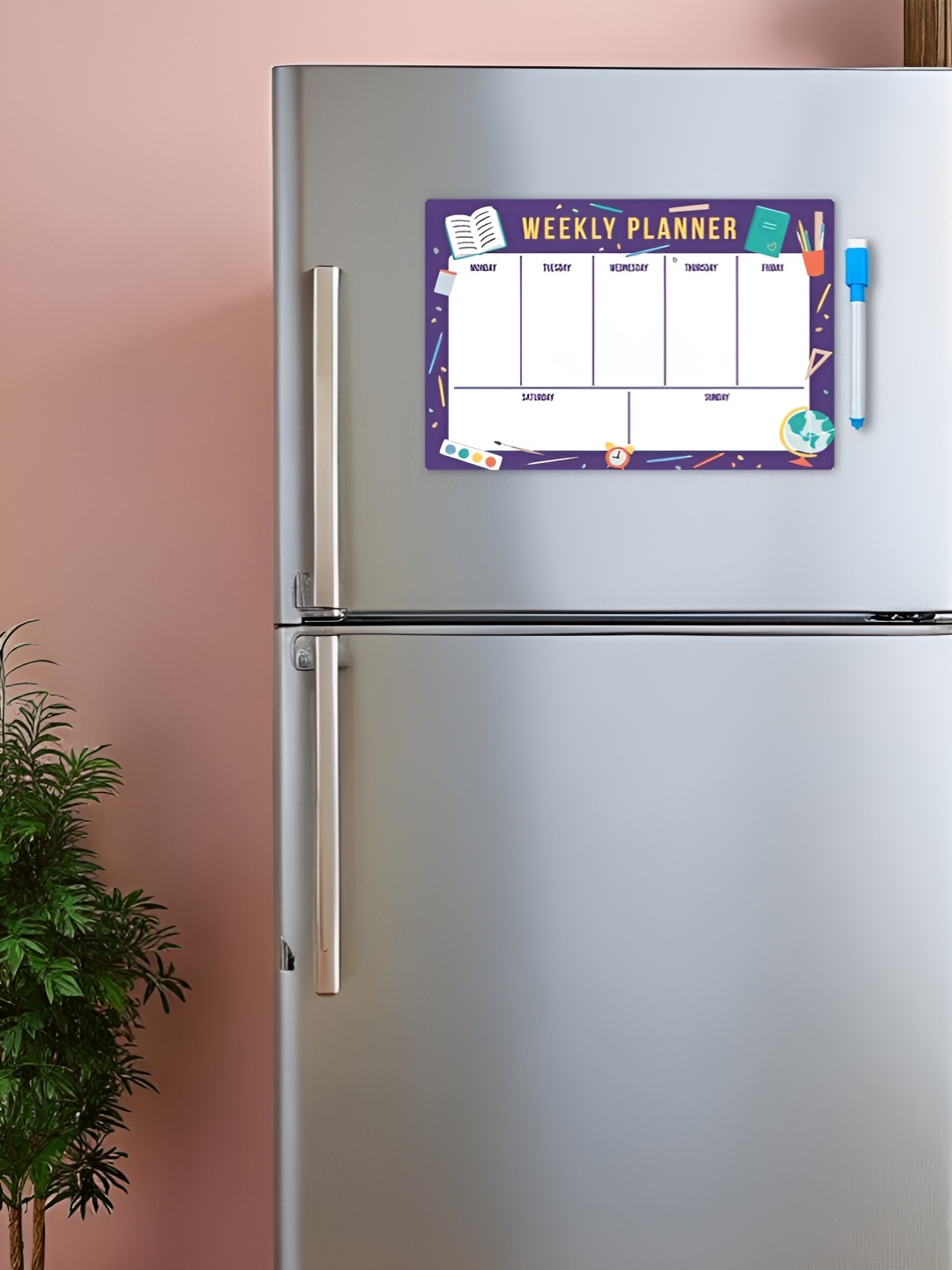 

CVANU White & Purple Printed Paper Fridge Magnetic Sticker