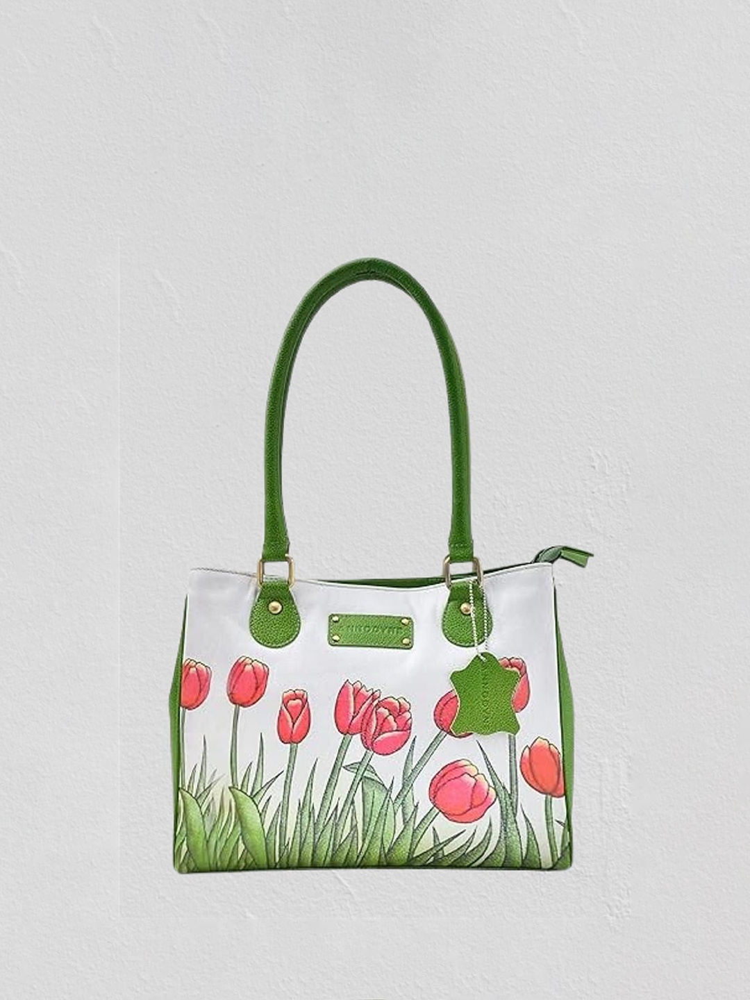 

ANNODYNE Women Floral Printed Structured Leather Shoulder Bag, Green