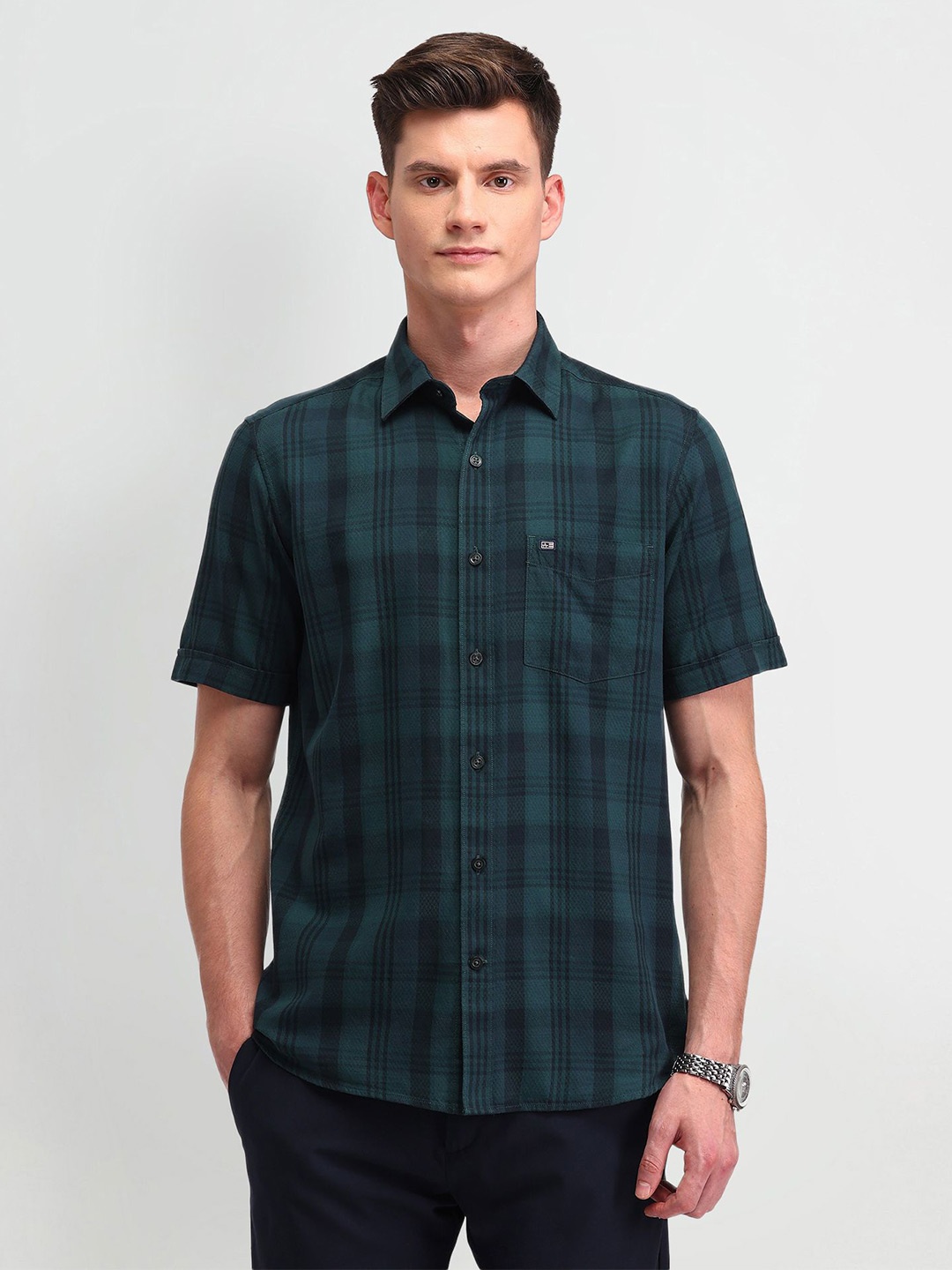 

Arrow Sport Men Classic Opaque Checked Casual Shirt, Grey