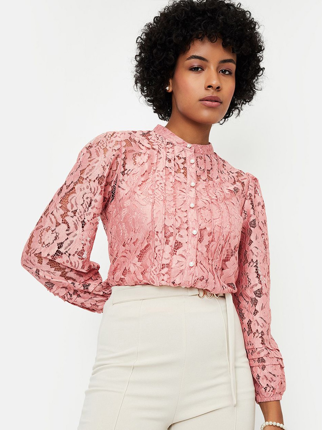 

max Women Floral Printed Cotton Top, Pink