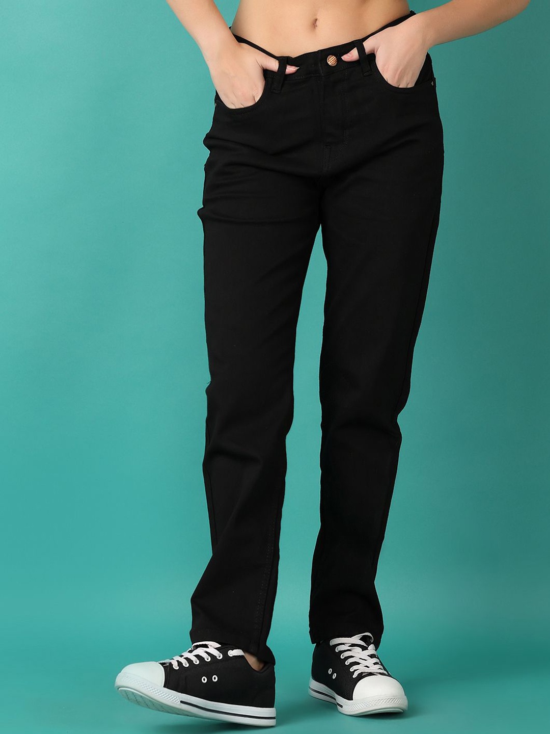 

V-Mart Women Straight Fit High-Rise Stretchable Jeans, Black