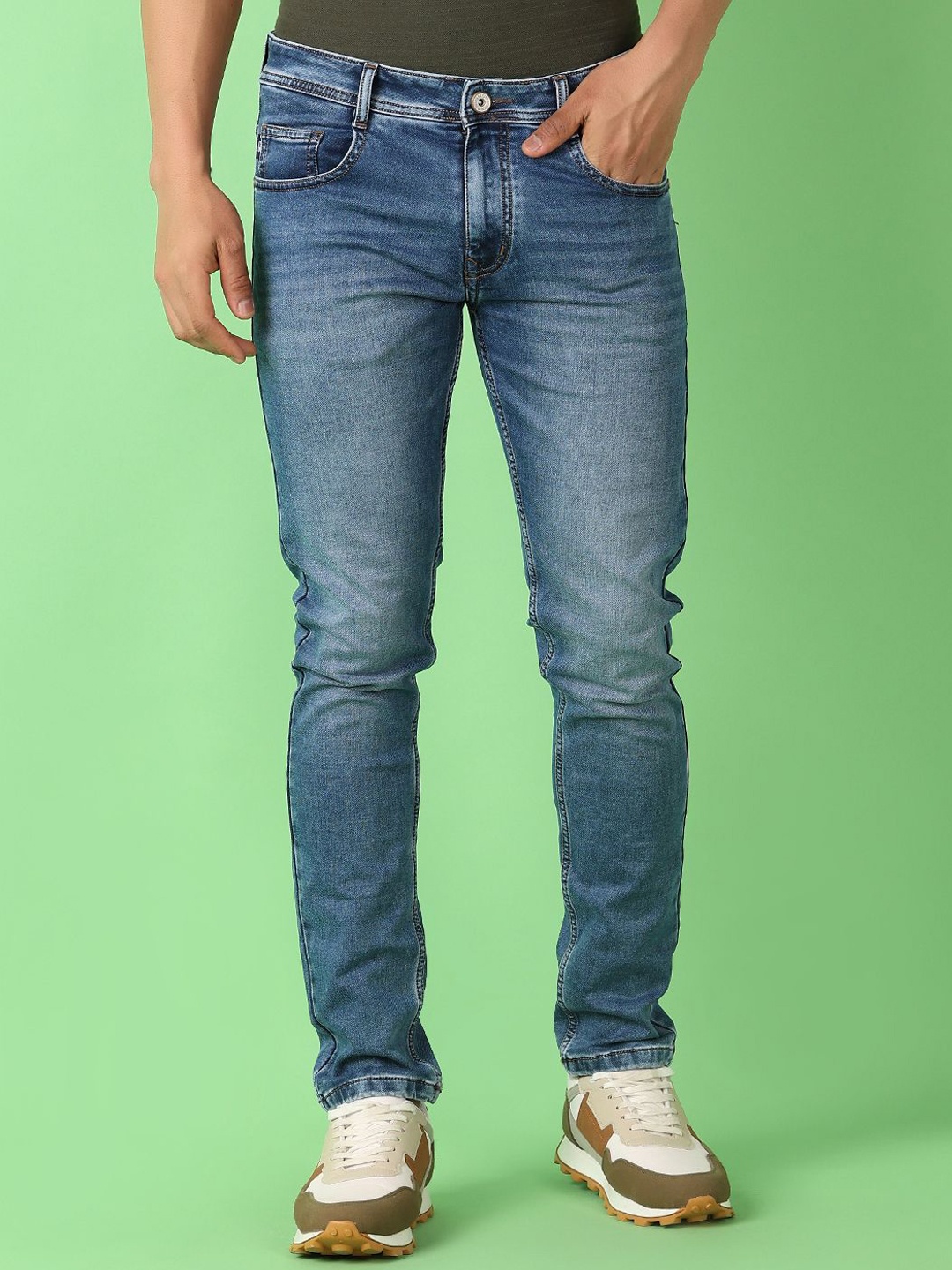 

V-Mart Men Cotton Slim Fit Light Fade Stretchable Jeans, Blue
