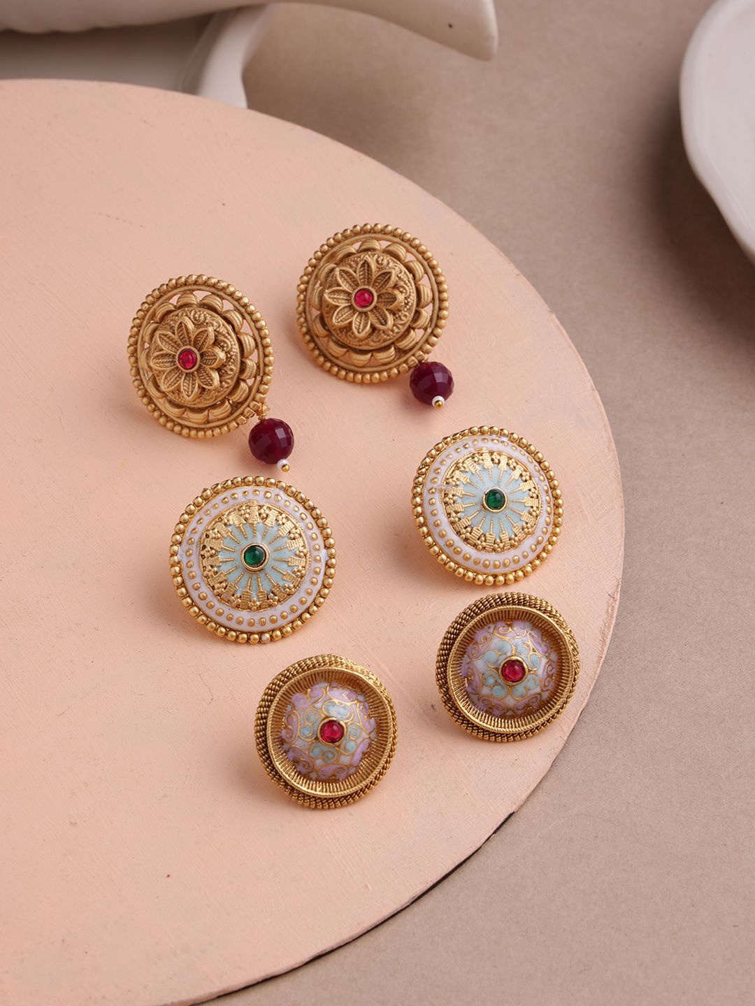 

PANASH Set Of 3 Gold Plated Circular Studs