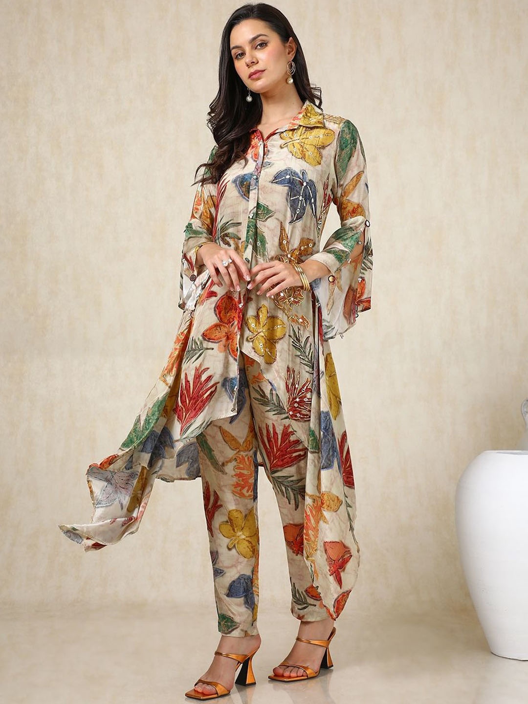 

Soch Printed Shirt & Trousers Co-Ords, Beige