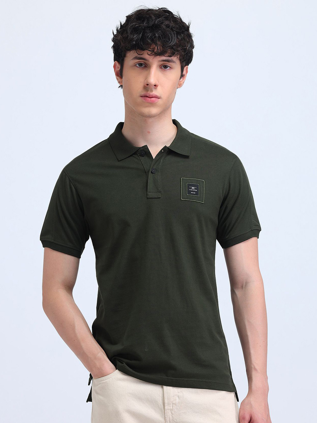 

Flying Machine Men Solid Polo Collar Cotton T-shirt, Olive