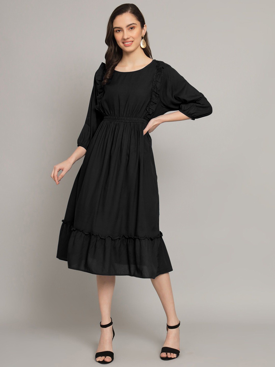 

Krunal Raiyani Women Fit & Flare Dress, Black