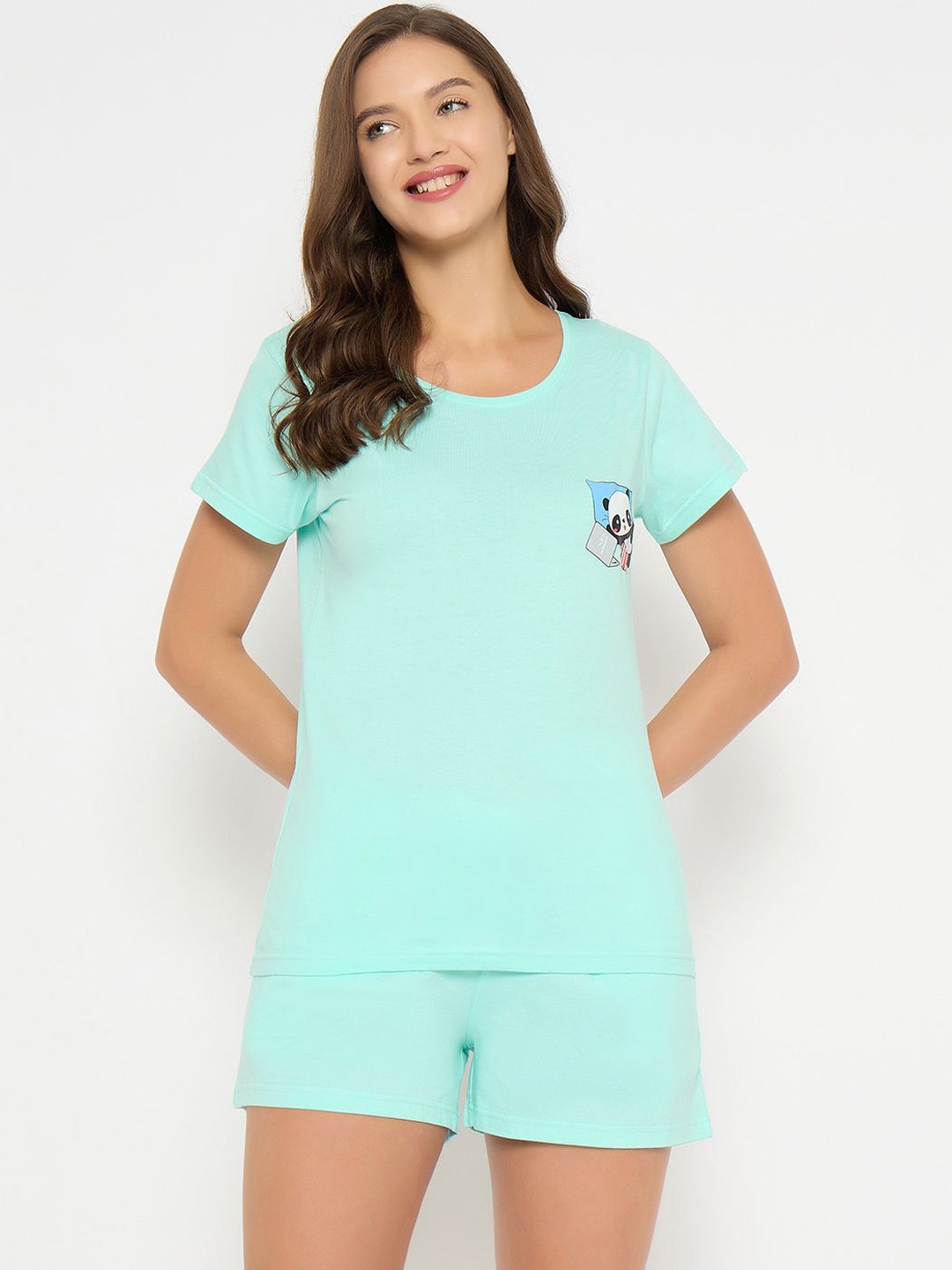 

Clovia Women Graphic Printed Top & Shorts Set Night suit, Blue