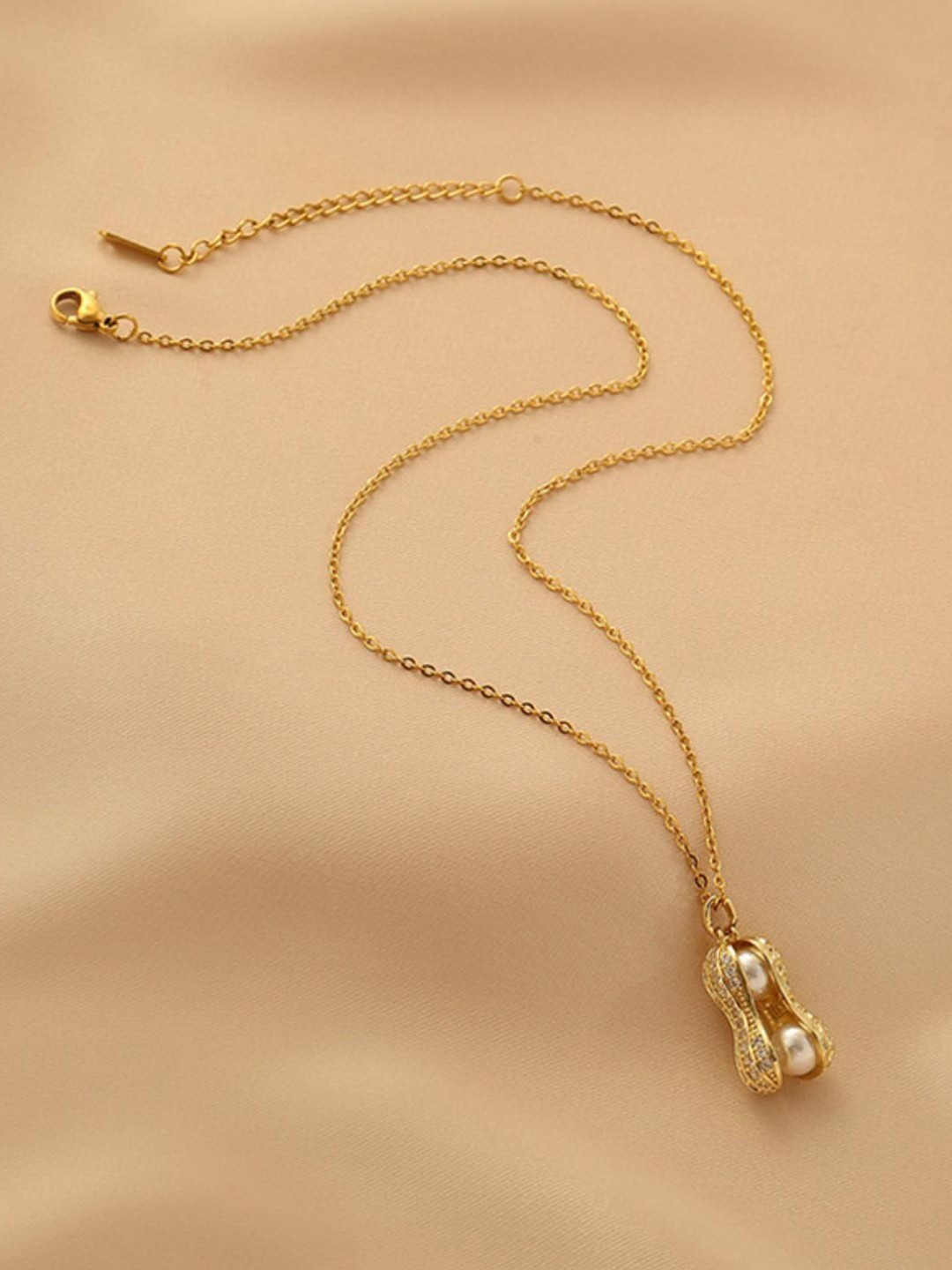 

MYKI Stainless Steel Gold-Plated Cubic Zirconia Studded Contemporary Pendant & Chain