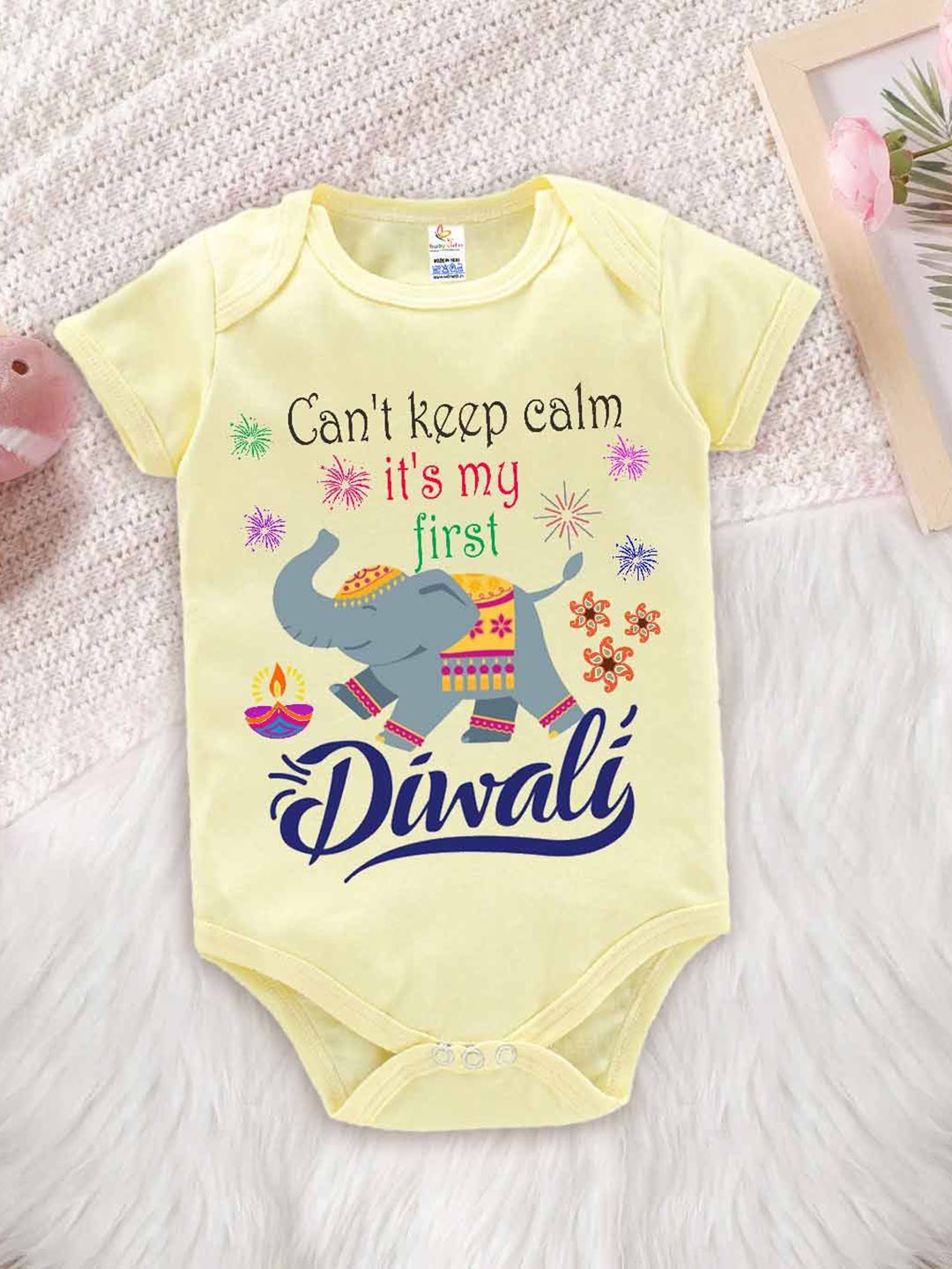 

Babywish Infant Printed My First Diwali Romper Bodysuit, Yellow