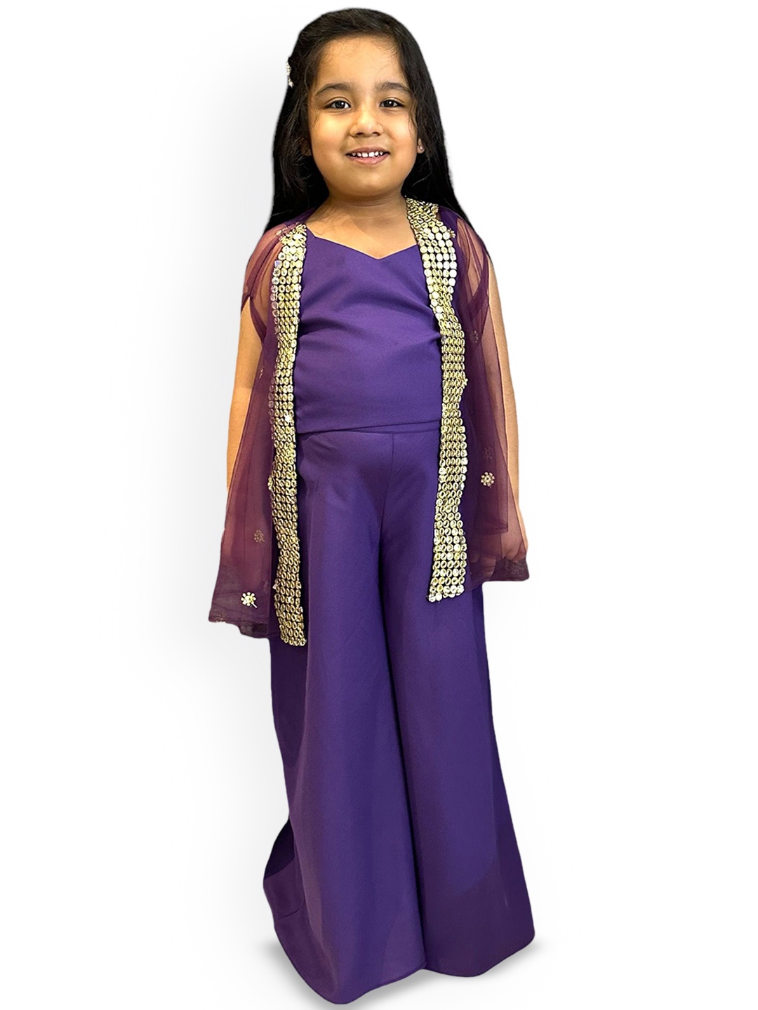 

Samsara Couture Top with Palazzos & Shrug, Purple
