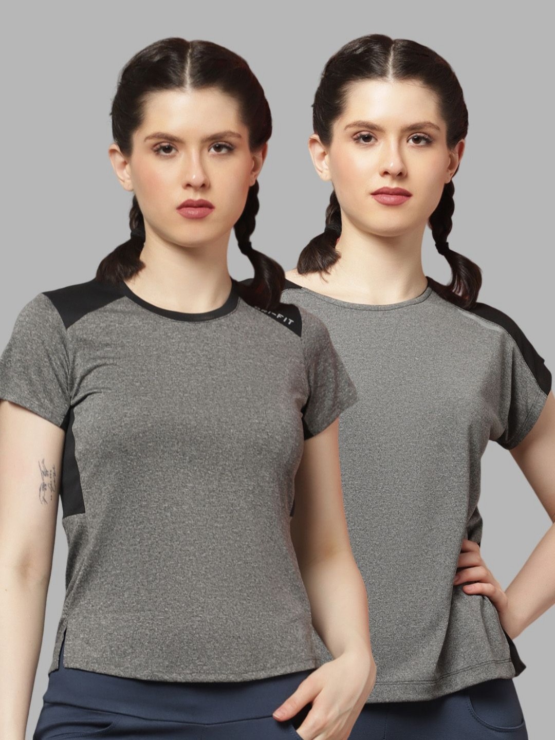 

Friskers Women Pack Of 2 Colourblocked Round Neck T-shirts, Grey