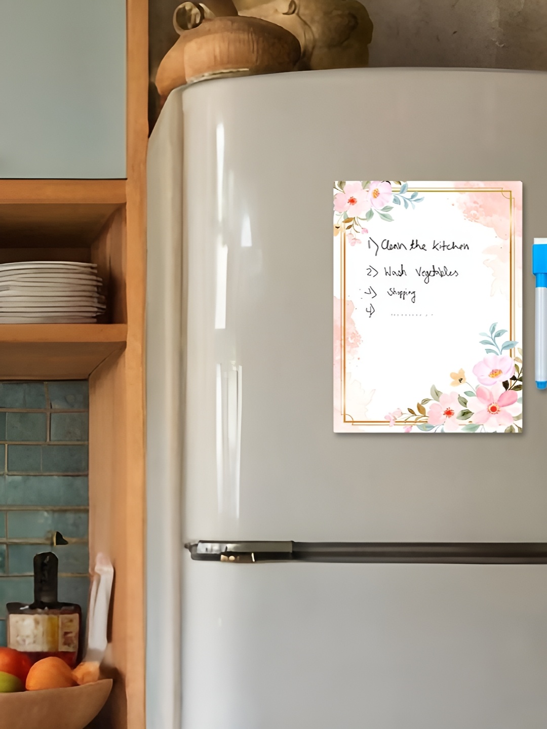 

CVANU White & Pink Printed Fridge Magnetic Sticker