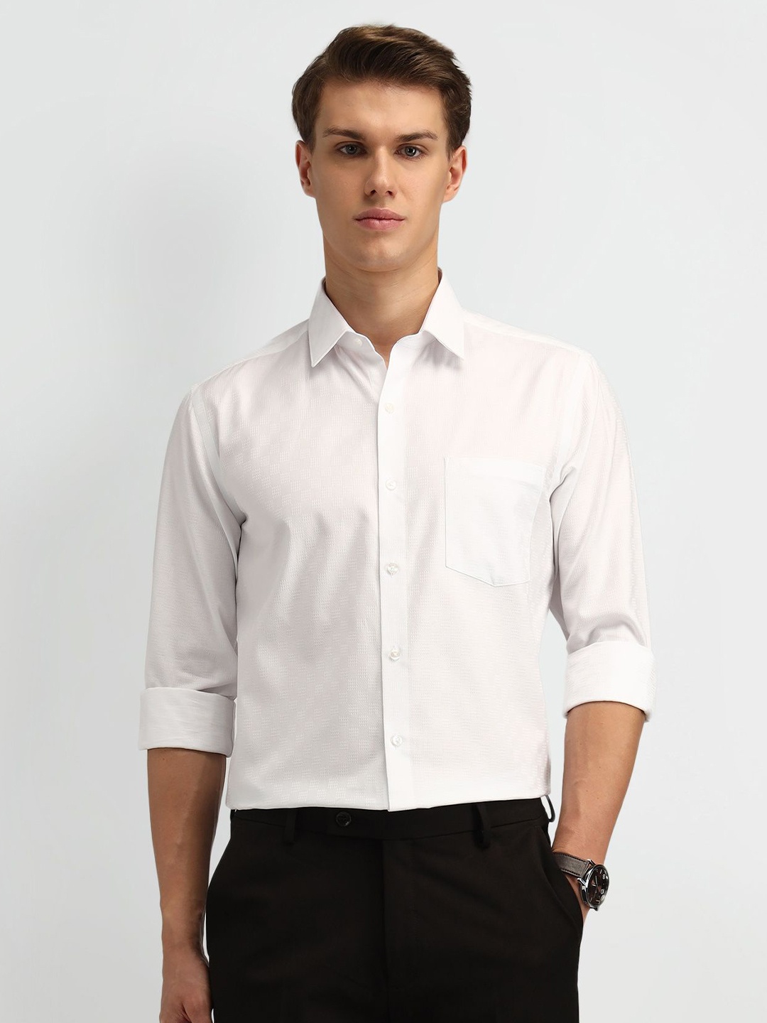 

Arrow Men Manhattan Spread Collar Solid Cotton Slim Fit Formal Shirt, White