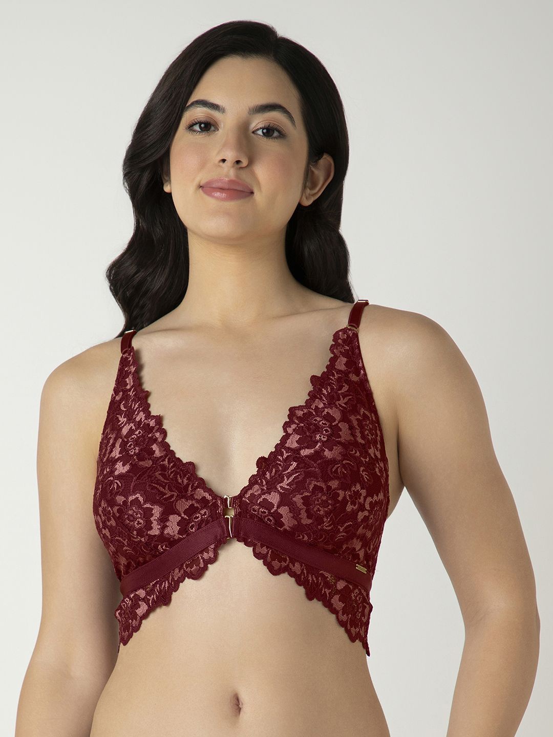 

Amante Women Floral Lace Bralette Half Coverage Lightly Padded Bra, Red